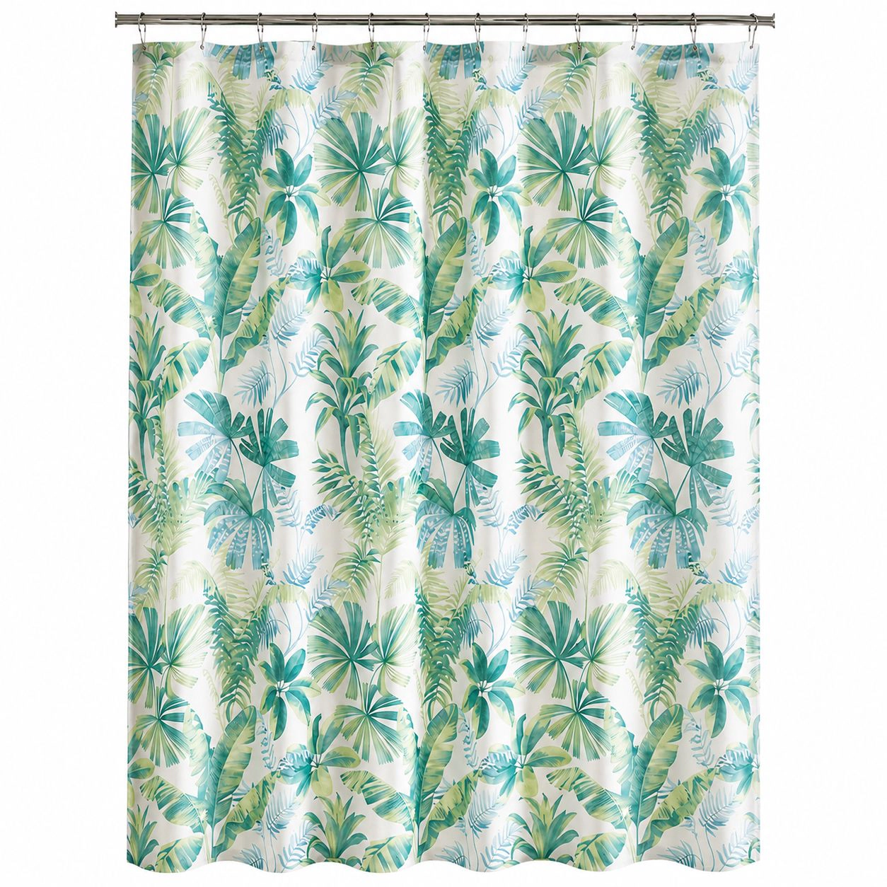 Kate Aurora Tropic Essentials Coastal Aqua Palm Fabric Shower Curtain
