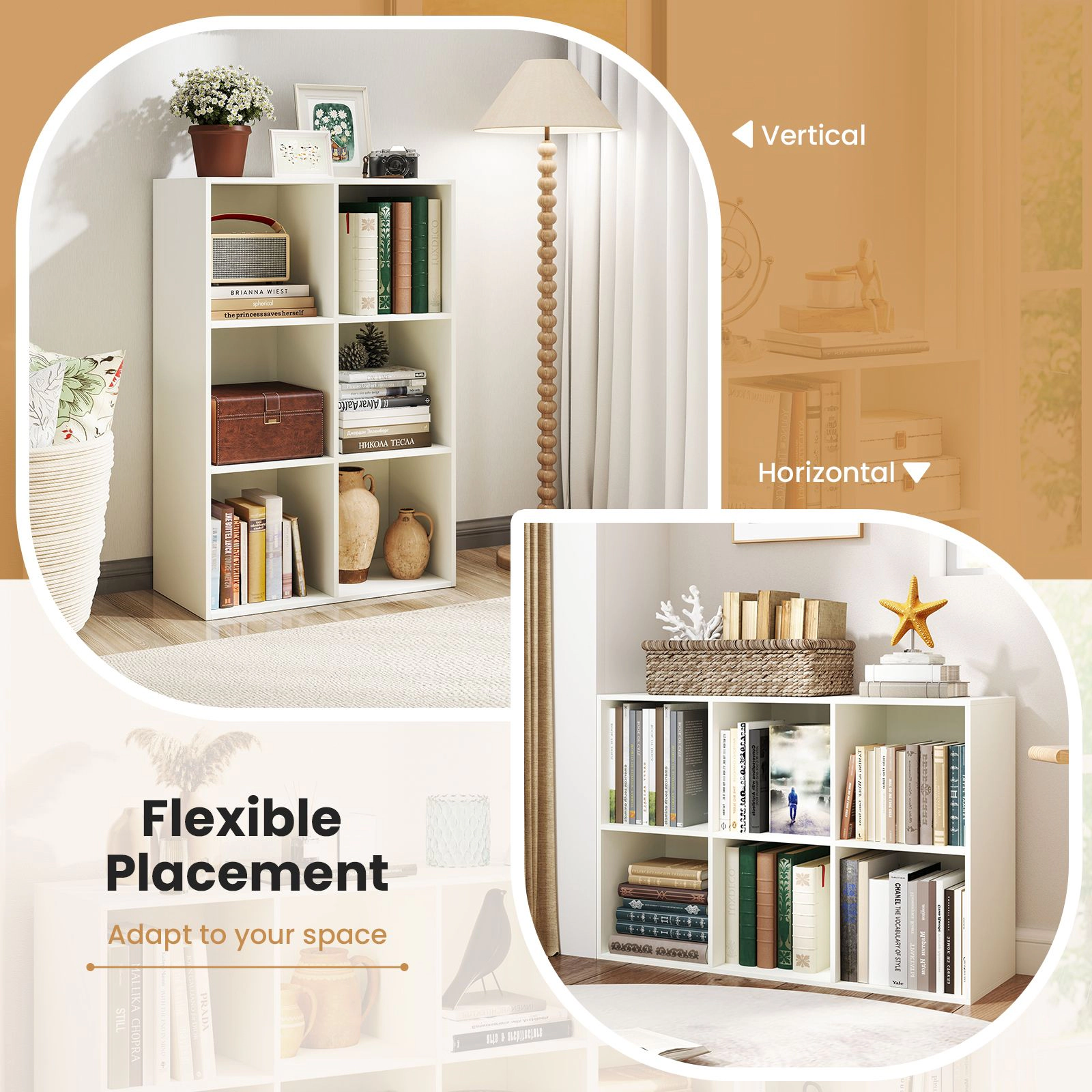 SlickBlue 6 Cube Bookcase with Open Storage Shelves for Home Organization