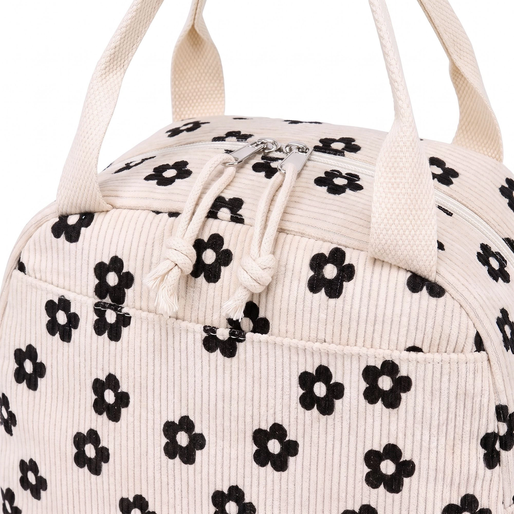 Alilang Women's Insulated Lunch Tote Bag with Foil Lining Strawberry Print Corduroy and Top Handle 7.5x10x7.5in