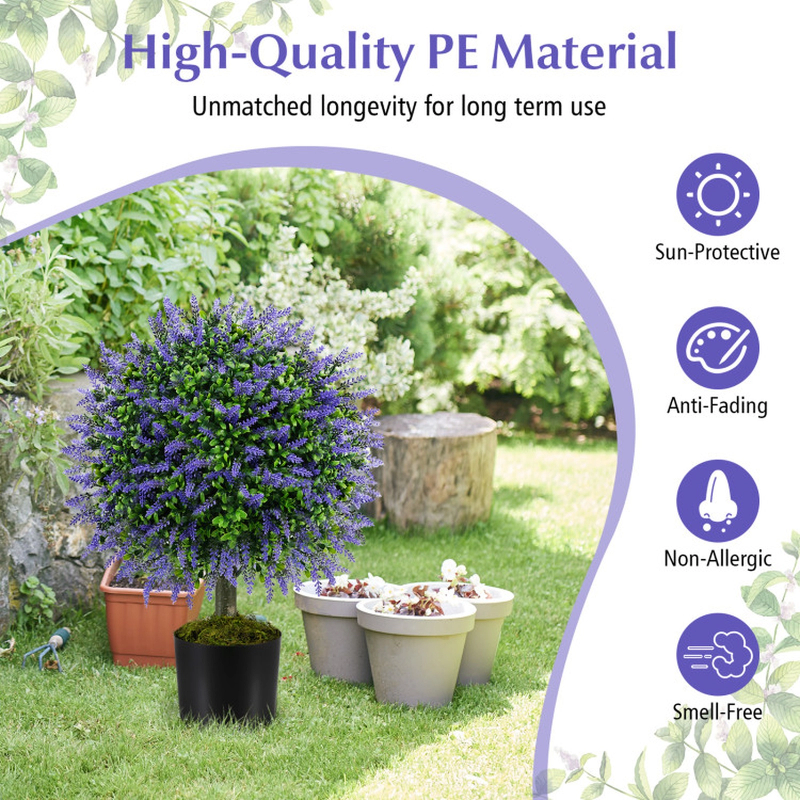 SUGIFT Set of 2 Artificial Lavender Topiary Ball Trees 23-in Tall with 6 x 5.5-in Cement-Filled Pot Green & Purple