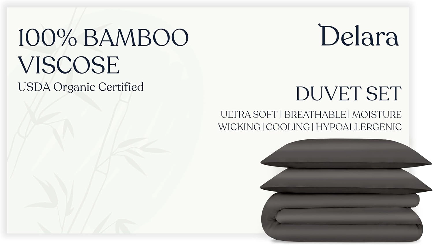 Delara Bamboo Viscose Duvet Cover Set Ultra Soft Cooling Breathable Includes & Pillow Shams