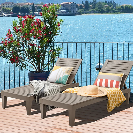 LJG Set of 2 Outdoor Chaise Lounge Chair with 5 Positions Adjustable Backrest