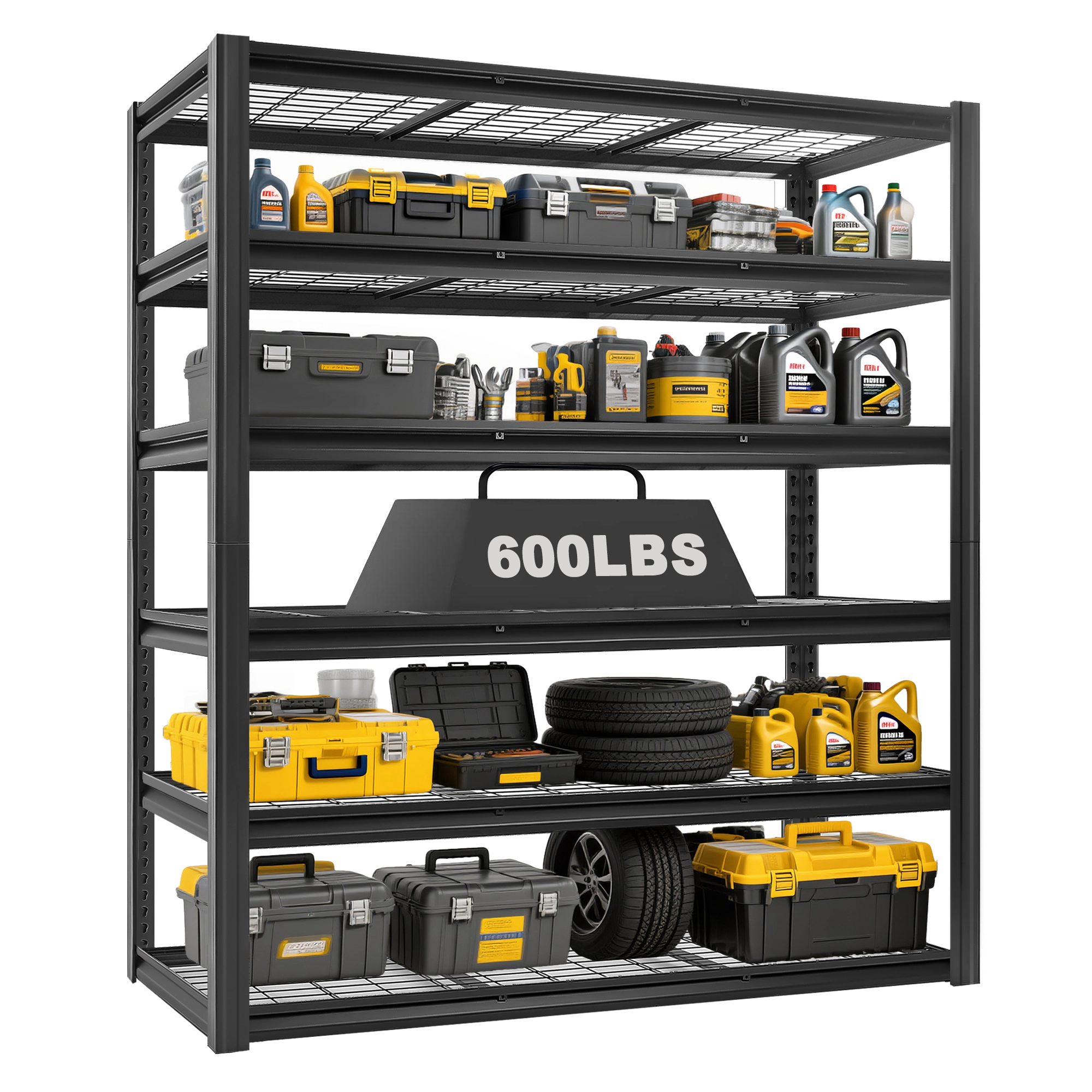 Flynama 6-Tiers Heavy Duty Metal Adjustable Garage Storage Shelving Unit in Black (60 in. W x 83.8 in. H x 23.6 in. D