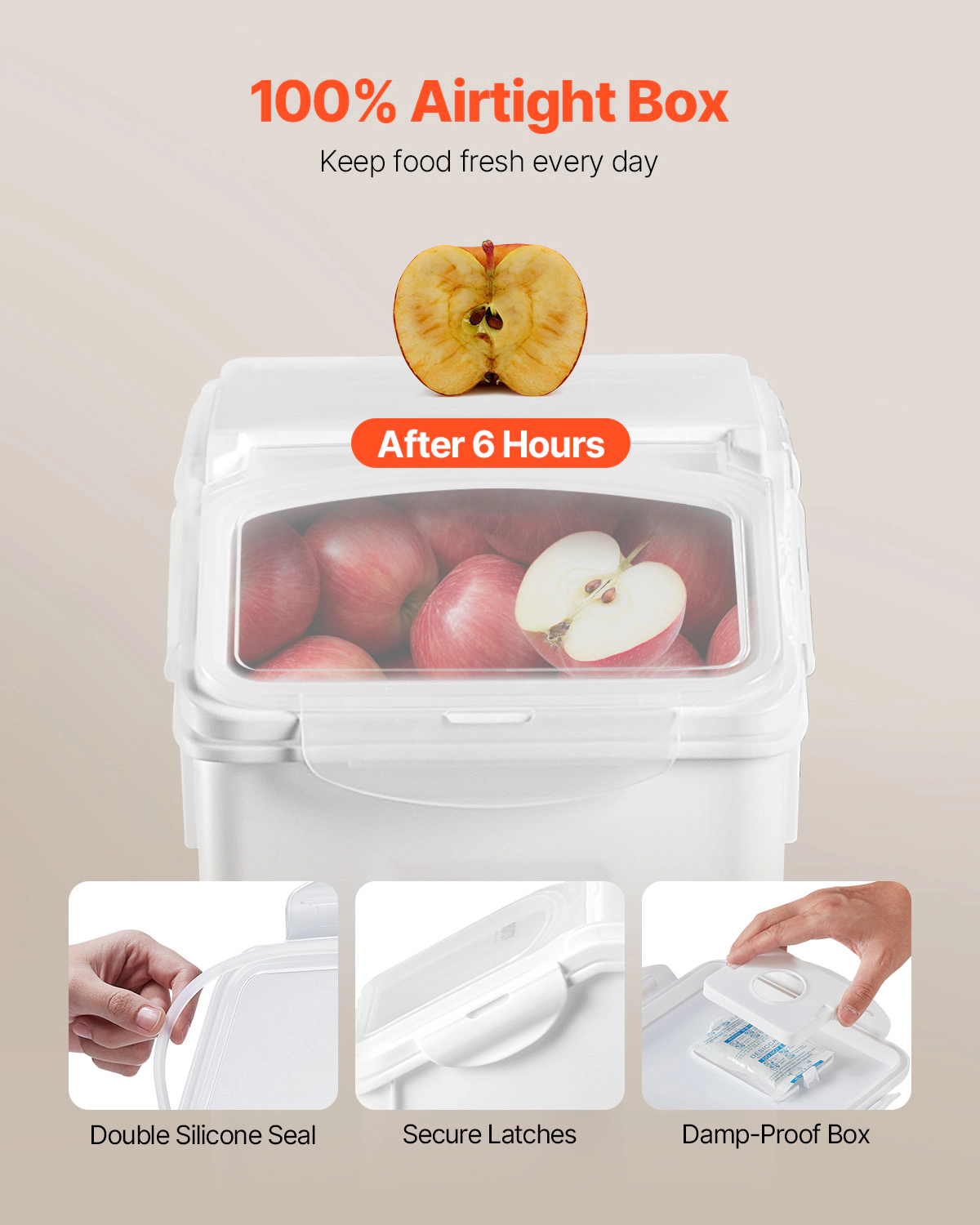 HONGGE Rice Storage Container Dog Food Dispenser Bin with Airtight Lid
