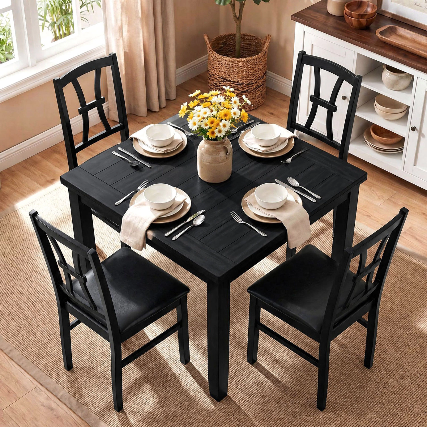 LJG Wooden Dining Chairs Set of with Faux Leather Padded Seat for Kitchen