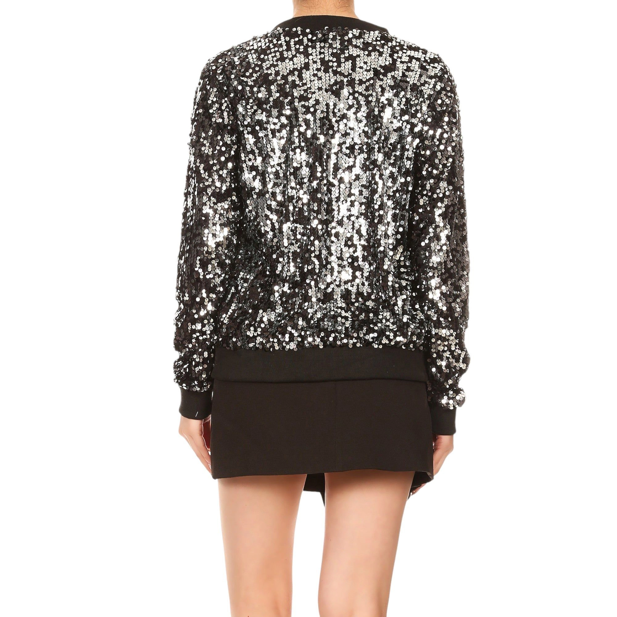 Anna-Kaci Women's Sequin Shiny Bright Color Bomber Zip-Up Solid Jacket