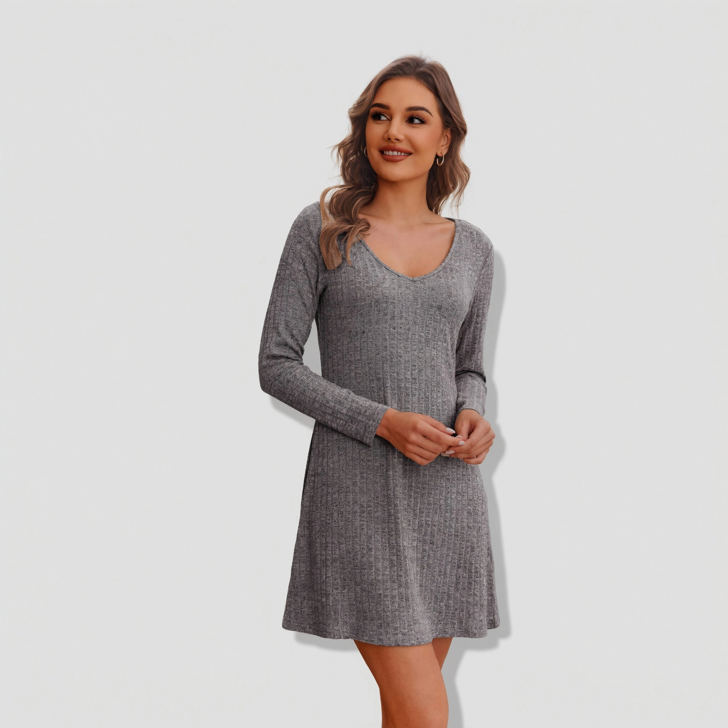 Ekouaer Womens Nightgown Long Sleeve Nightgowns for Women Rib Knit Pajama Dress V Neck Soft