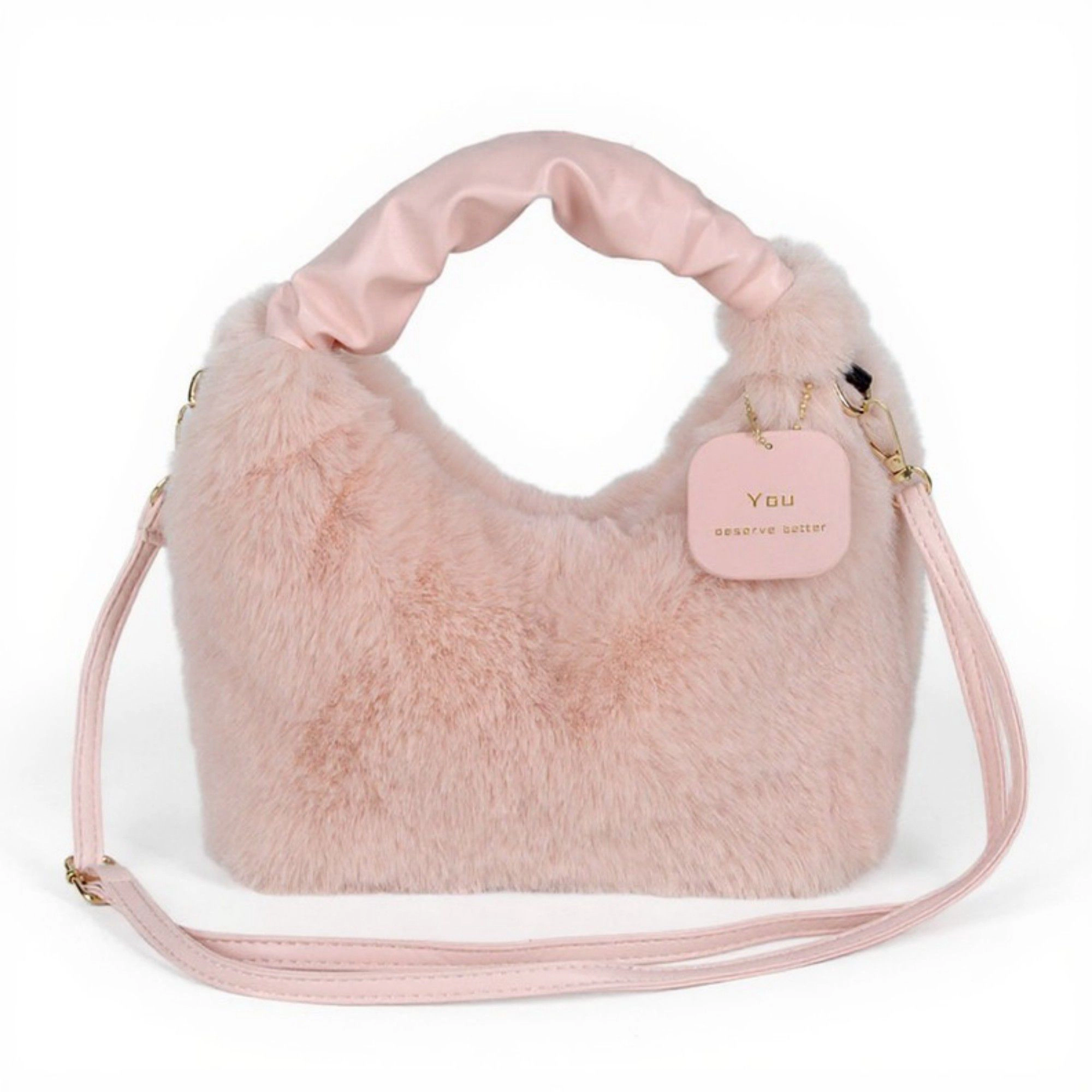 Alilang Women's Faux Fur Hobo Shoulder Bag with Soft Texture Top Handle and Removable Crossbody Strap