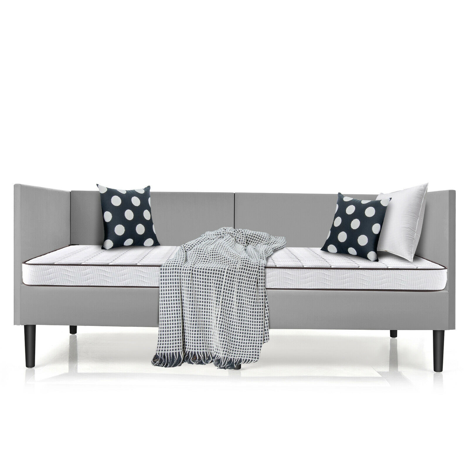 SUGIFT Gray Velvet Cover and Wooden Slat Support Twin Size Upholstered Daybed Frame