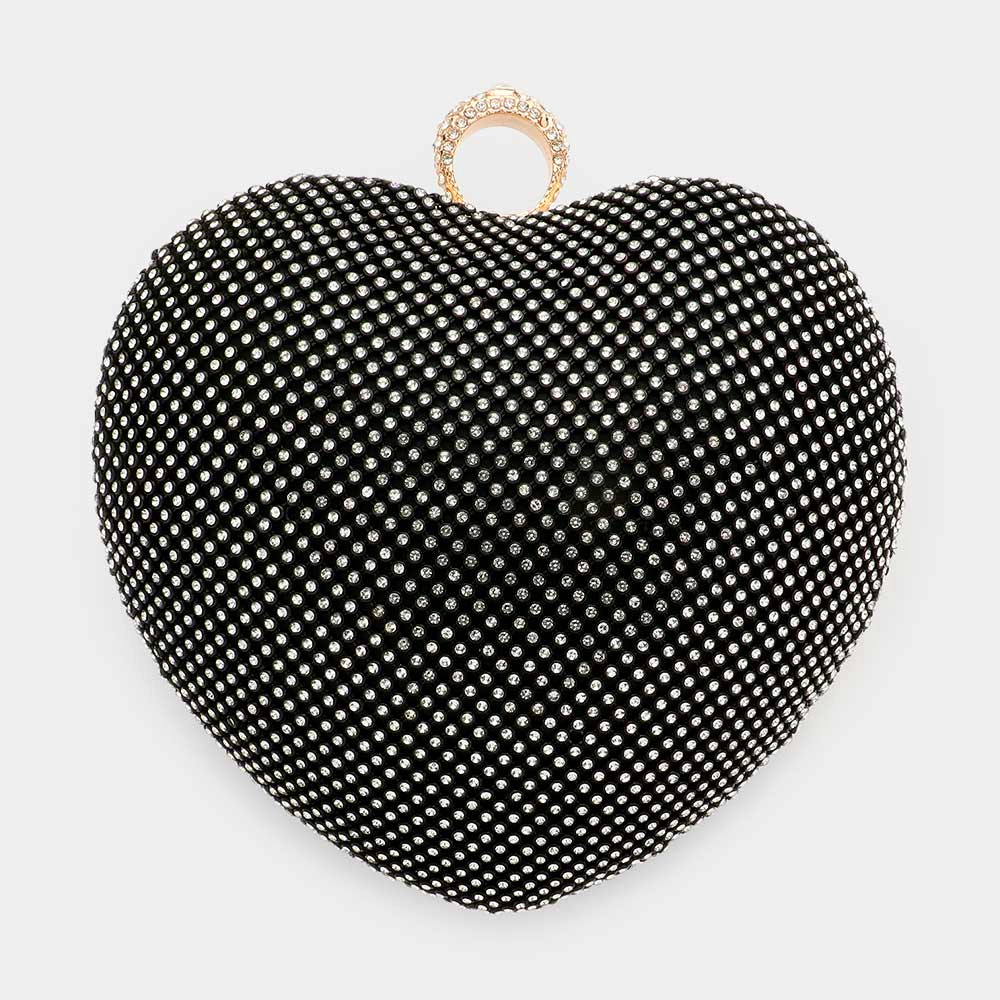 Fashnzfab Rhinestone Embellished Heart Evening Clutch Crossbody Bag