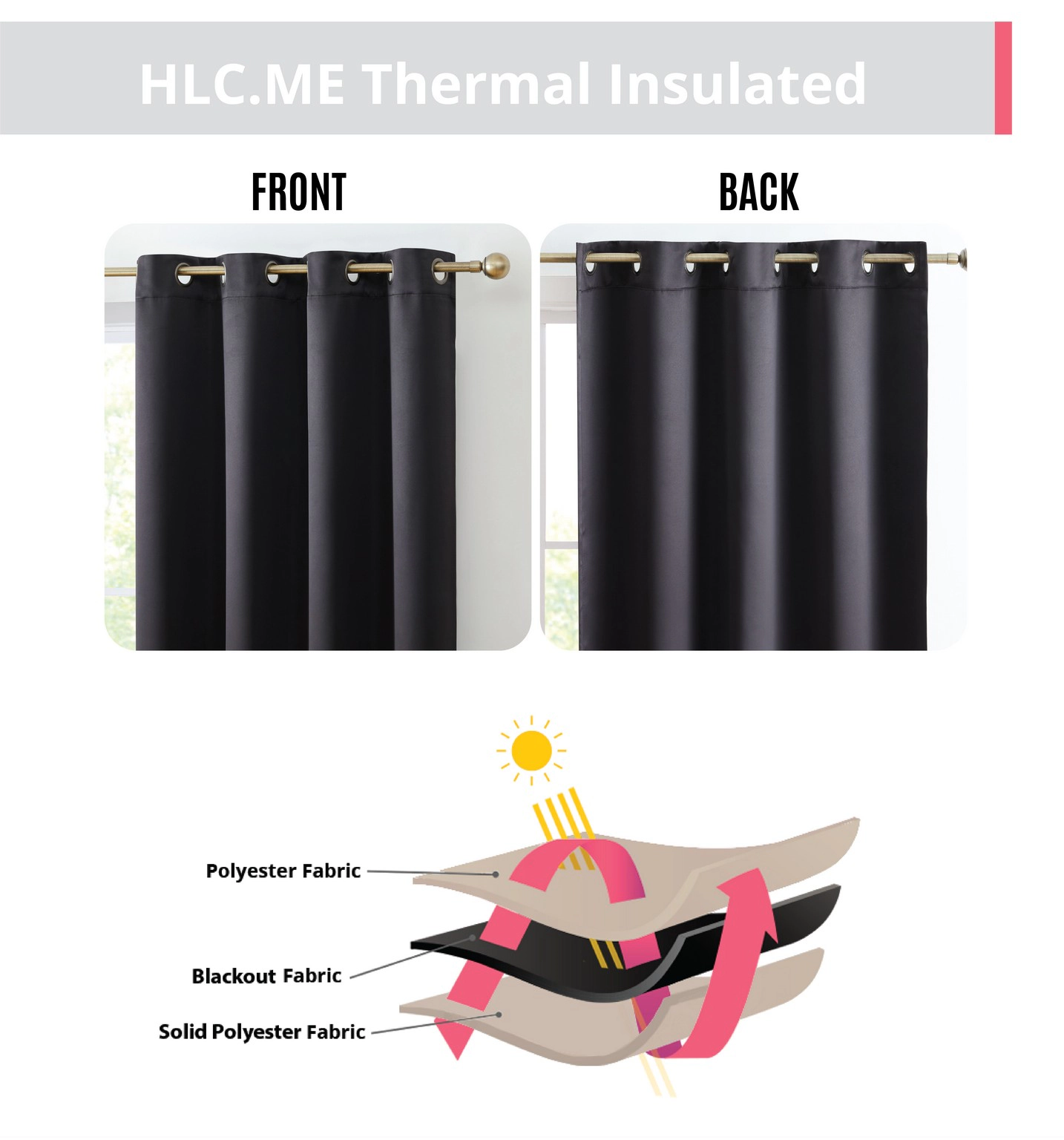 HLC.ME Oxford Thermal Drapes  - Heat Absorbing Blackout Curtains 2 Panels Grommet Top, Set of