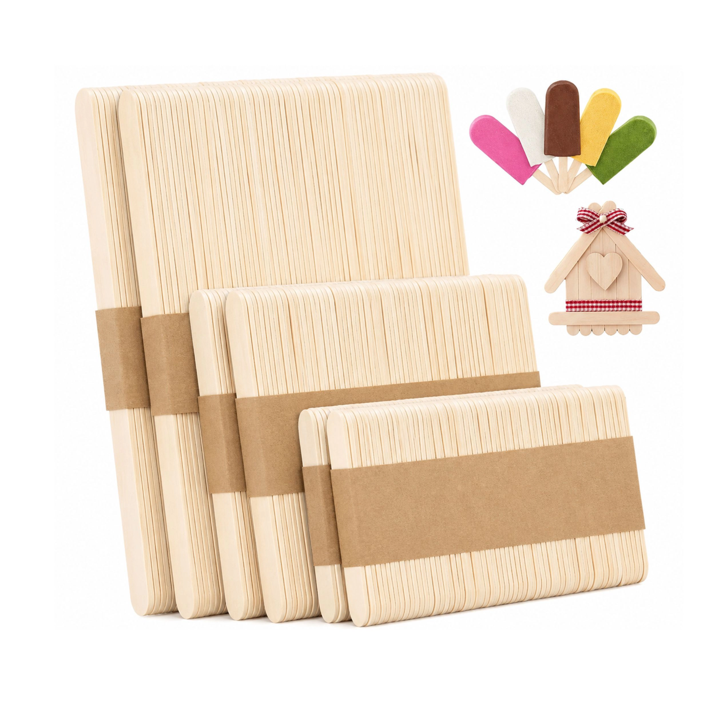 Stock Preferred Pack of 300 Wooden Craft Sticks Set 3 Sizes Popsicle for DIY Crafts