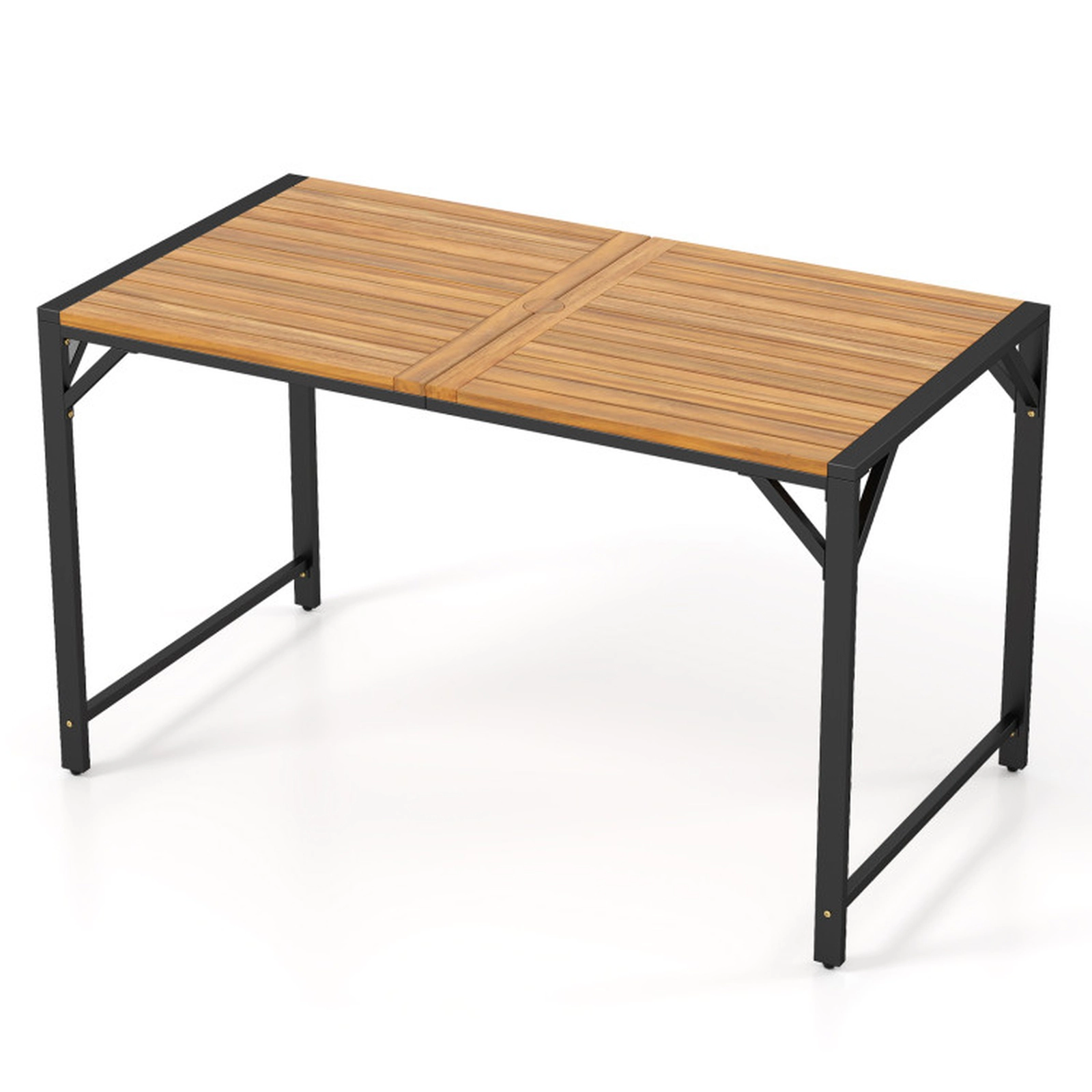 SUGIFT 51-in Acacia Wood Patio Dining Table with Umbrella Hole and Metal Frame 180-lb Capacity Natural & Black