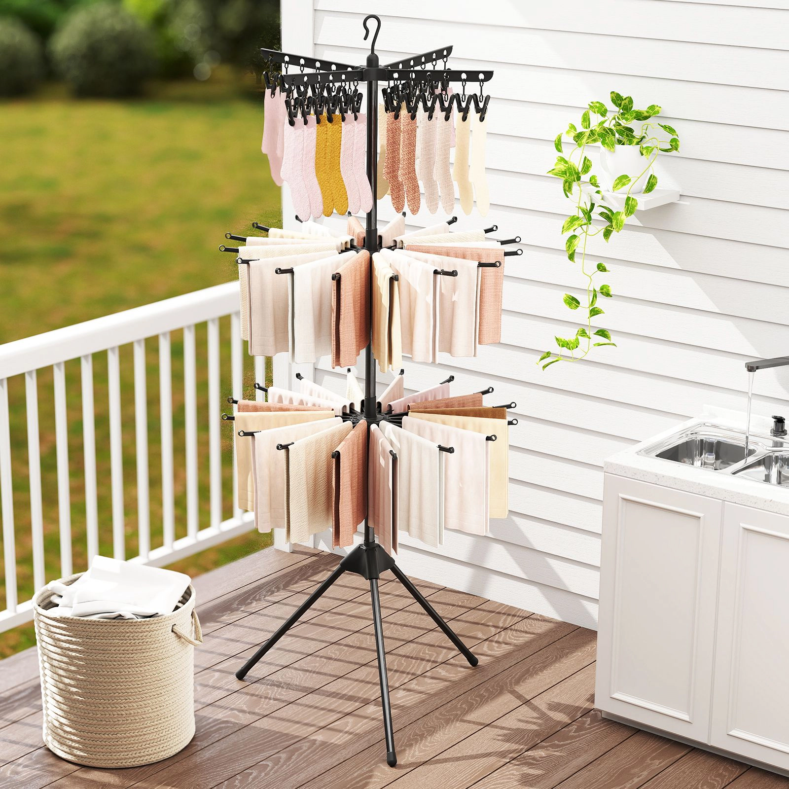 SlickBlue 70" 3 Tier Clothes Drying Rack with Clips and Rotating Arms