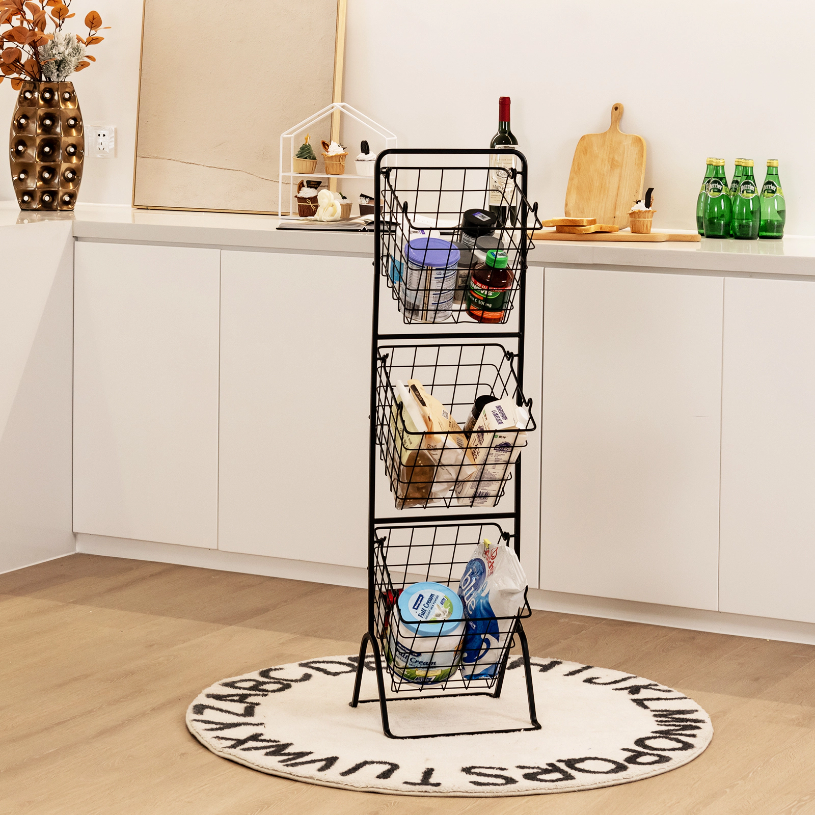 LJG 3-Tier Fruit Basket Stand with Adjustable Heights