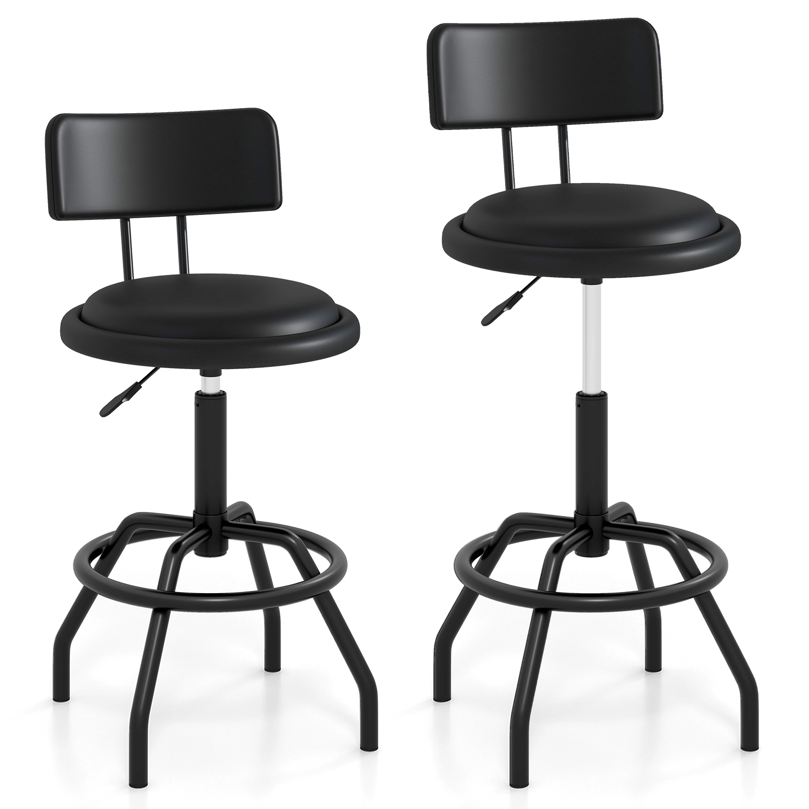 SUGIFT 360° Swivel Adjustable Counter Height Bar Stool with Padded Seat and Back 330-Lb Capacity Black Set of 2