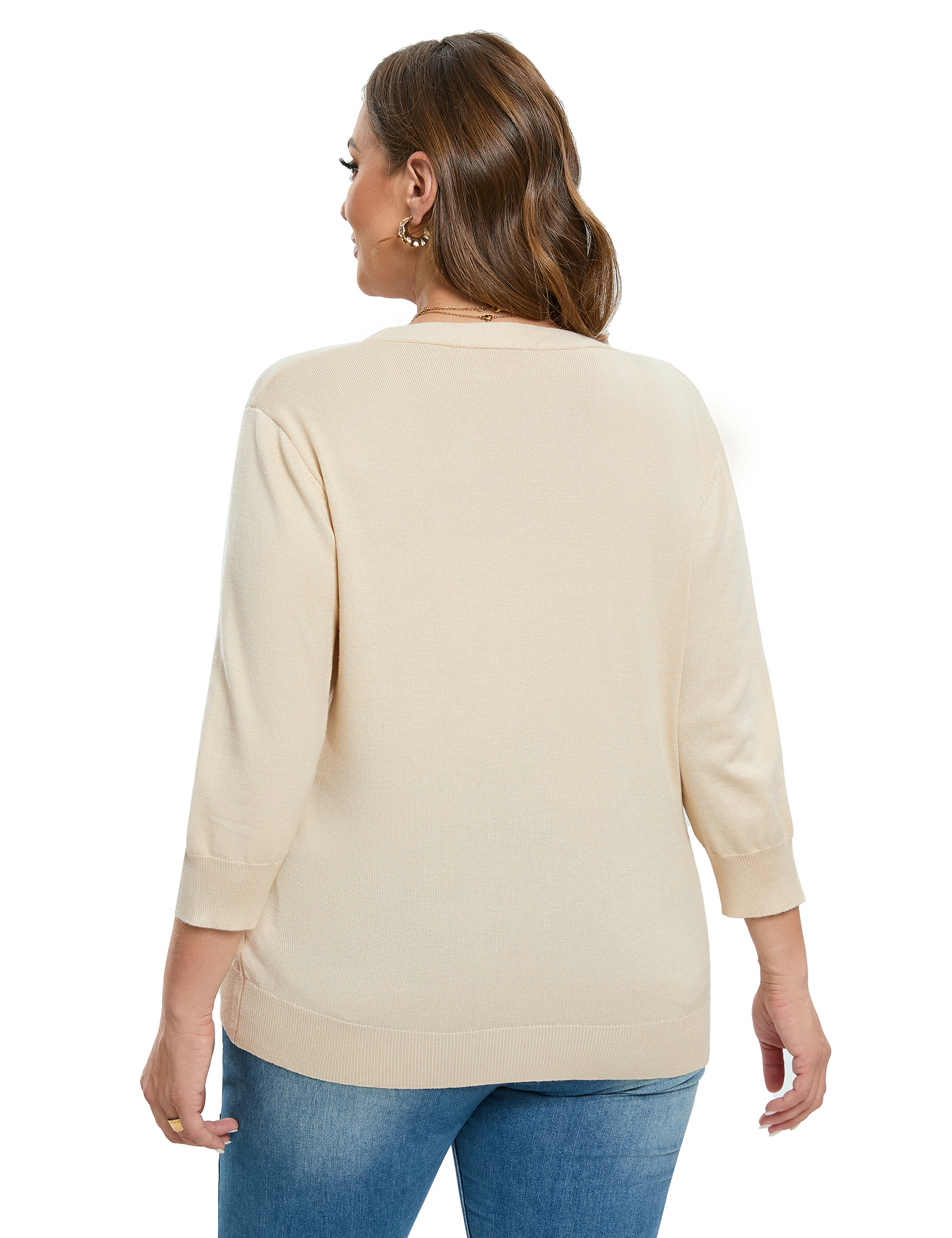 KOJOOIN Women's 3/4 Sleeve Button Front Cardigan V-Neck Ribbed Trim Lightweight Knit Sweater Tops