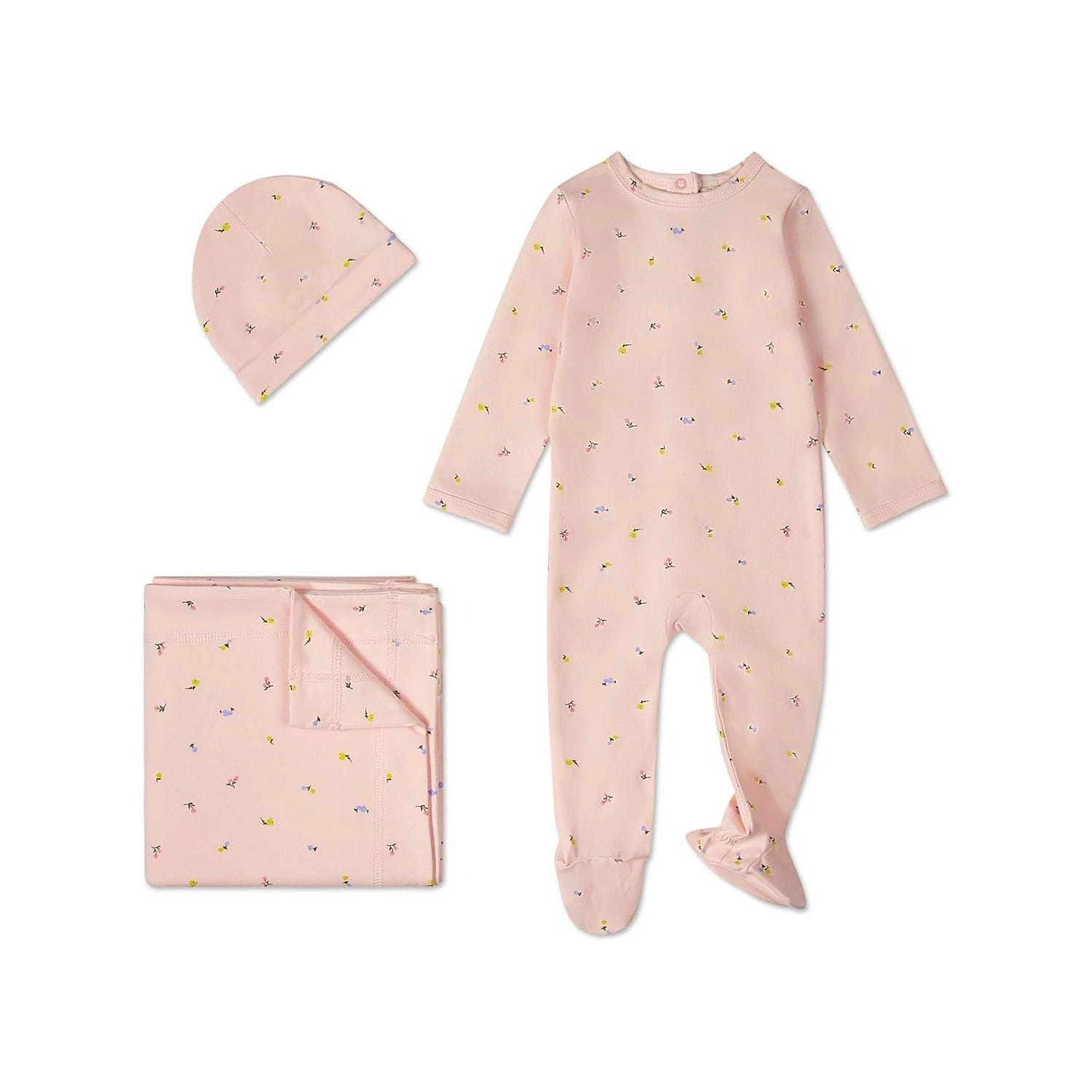 MeMoi 3 Piece Baby Girls "Blossoming Florals" Cotton Rich Footie Set