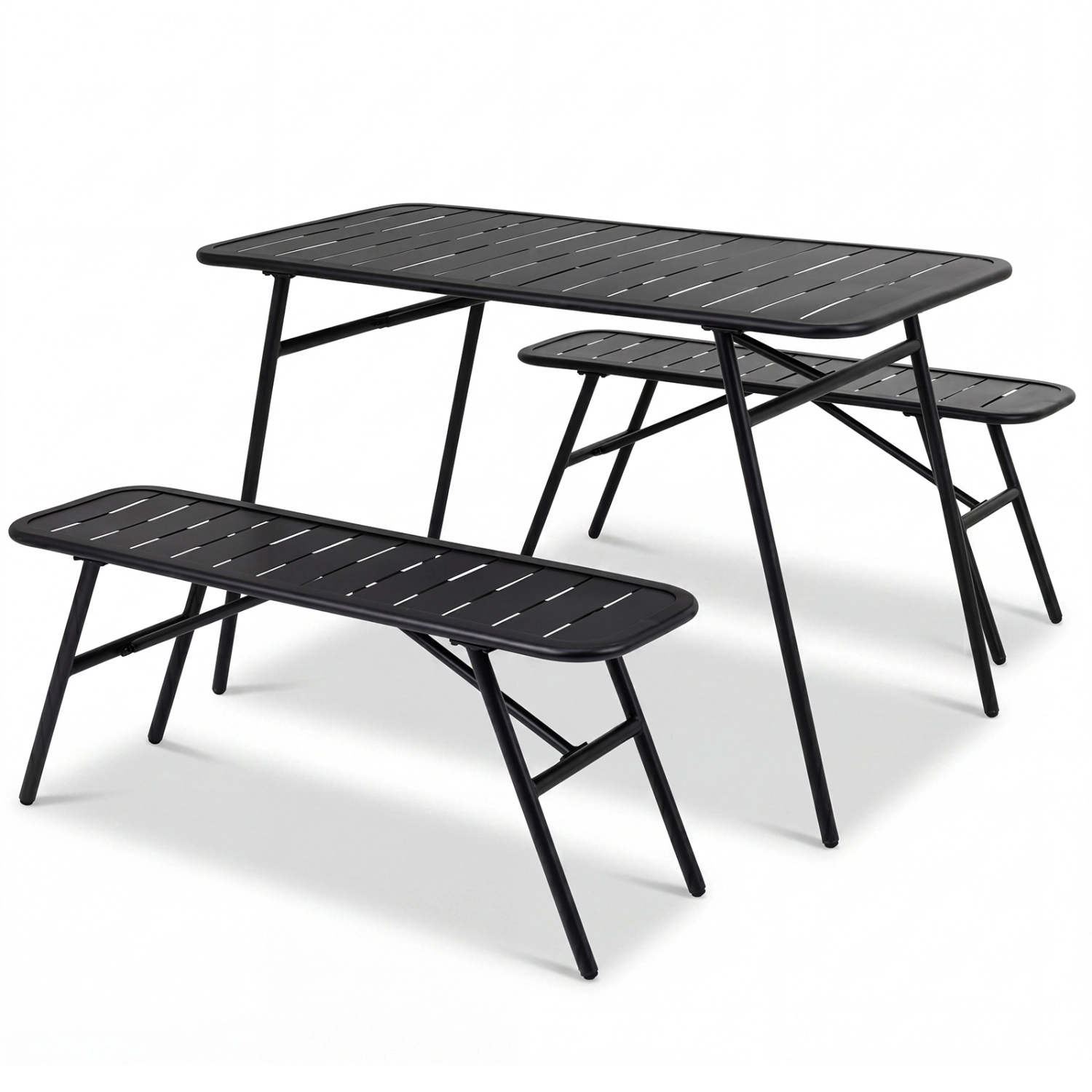 LJG 3-Piece Outdoor Dining Set with Coffee Table and 2 Benches for Backyard Deck