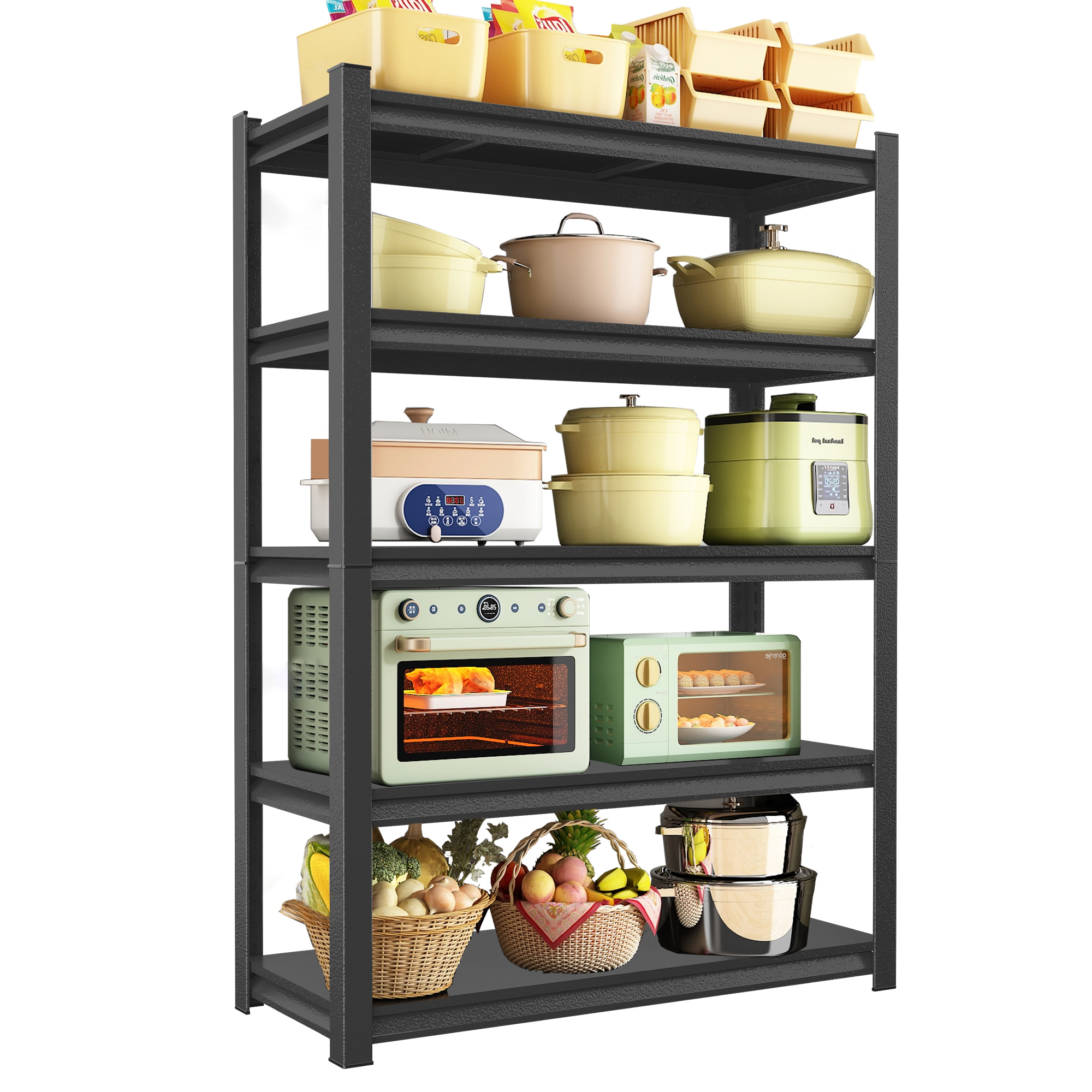 Flynama 5 Tier Adjustable Metal Bookcase 71.2 in H x 39.4 in W x 13.8 in D Black for Office