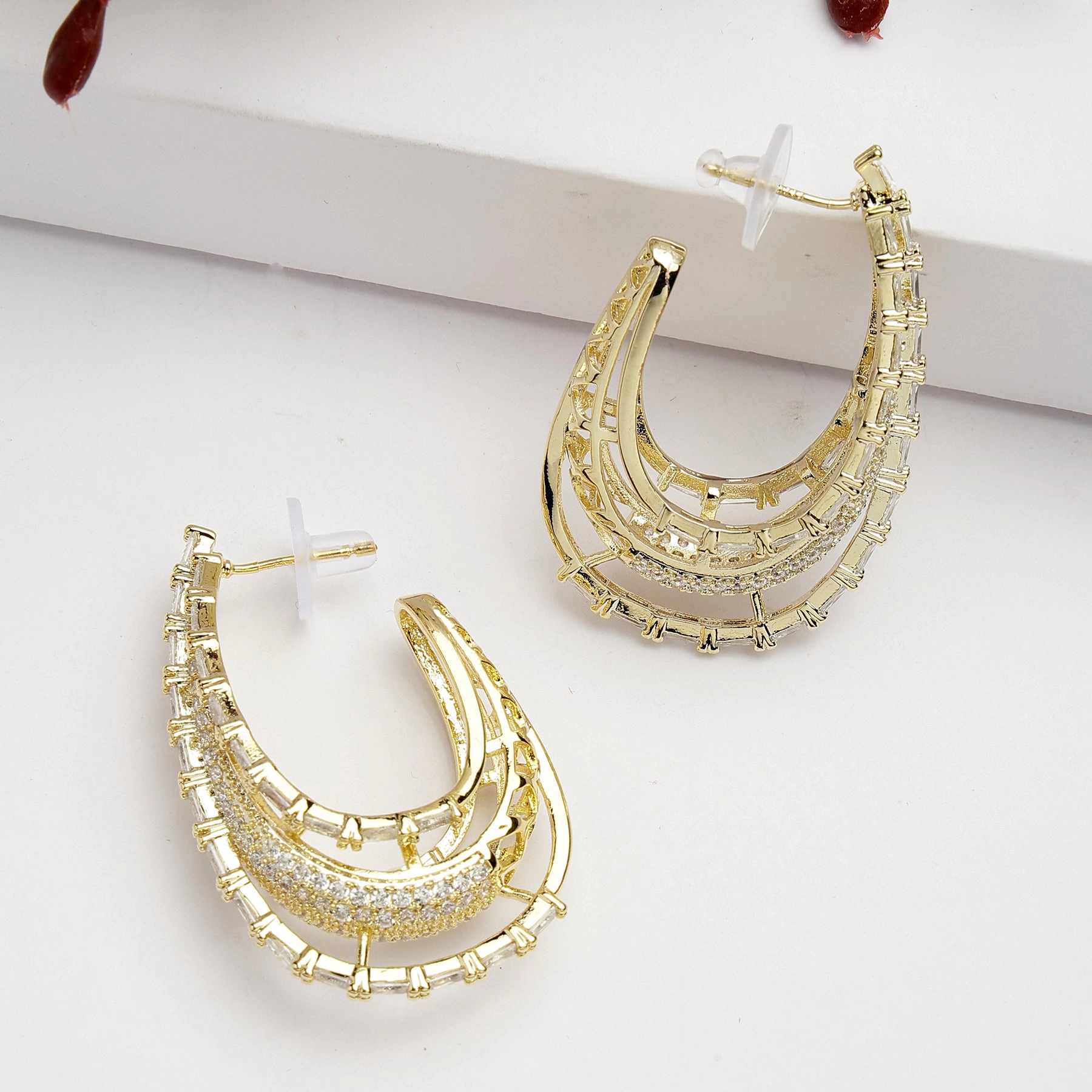 AGP PARIS Womens Diva Collection Zirconia Cashew Shaped Hoop Earrings