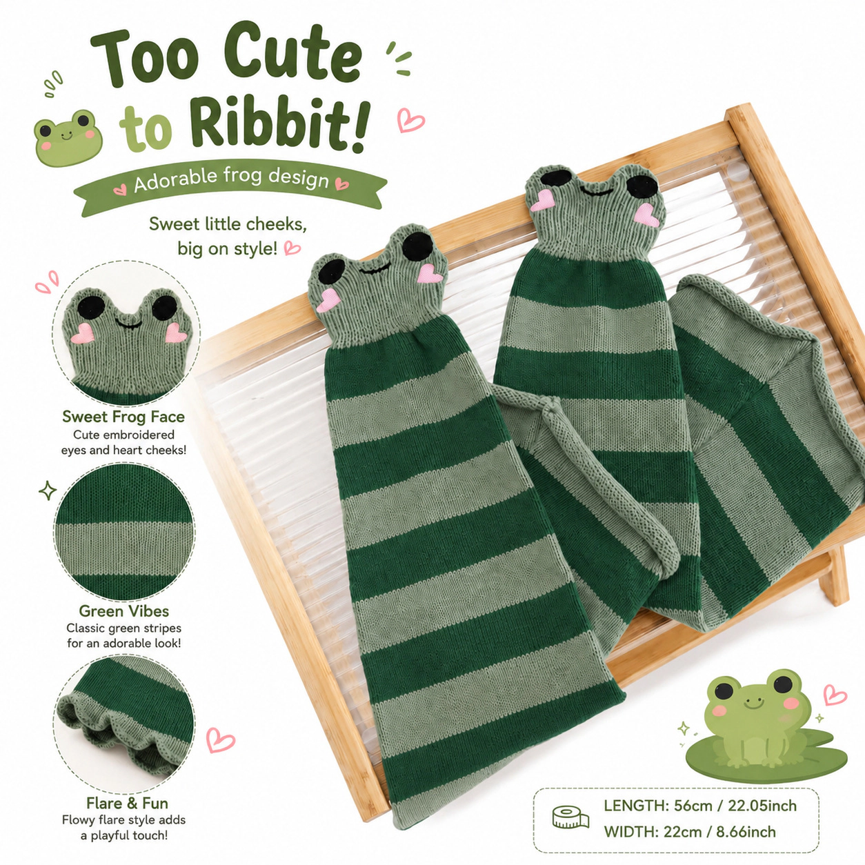 WZK Cute Frog Flare Knitted Winter Leg Warmers