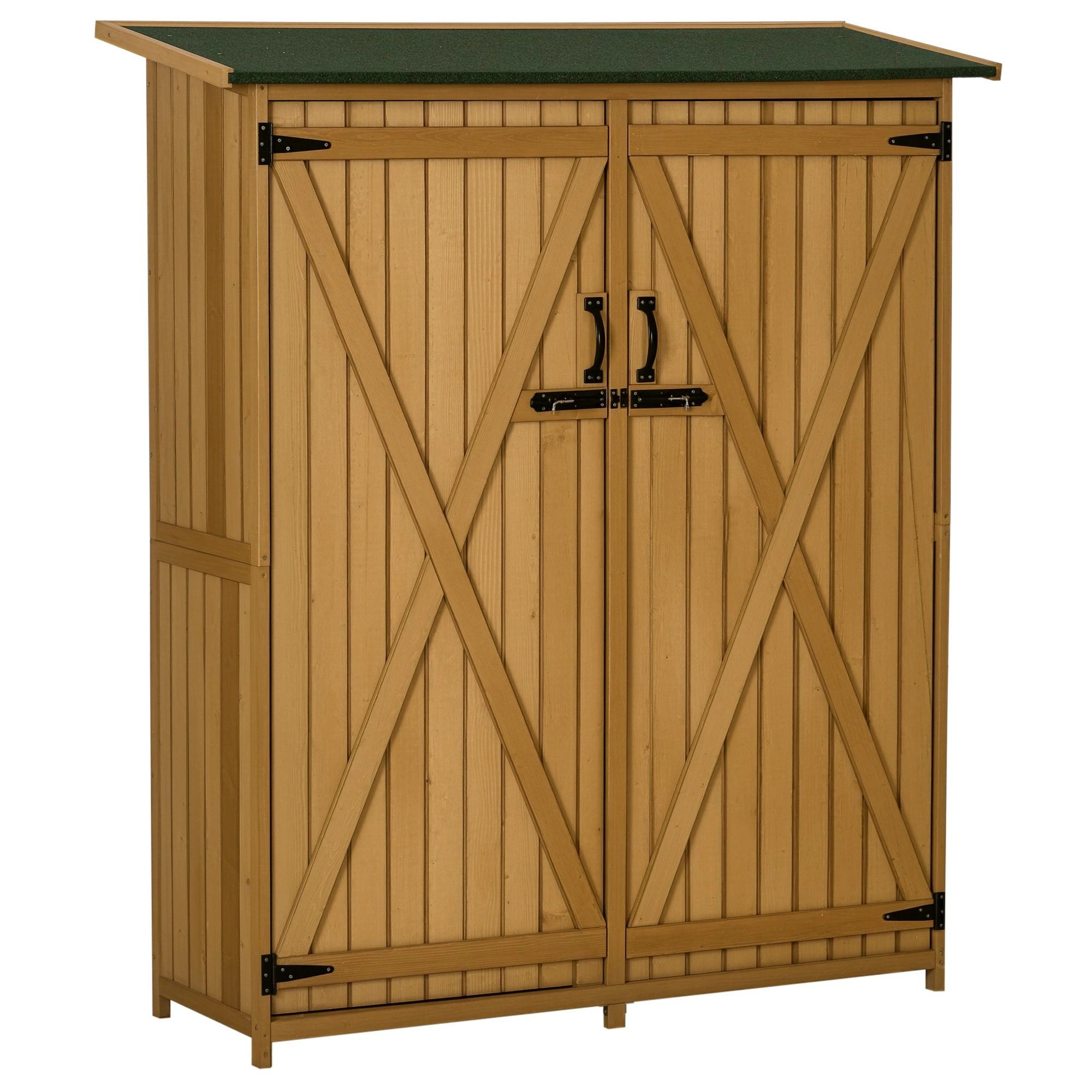 HONGGE Outdoor Storage Cabinet Wooden Garden Shed Utility Tool Organizer with Waterproof Asphalt Rood, Lockable Doors