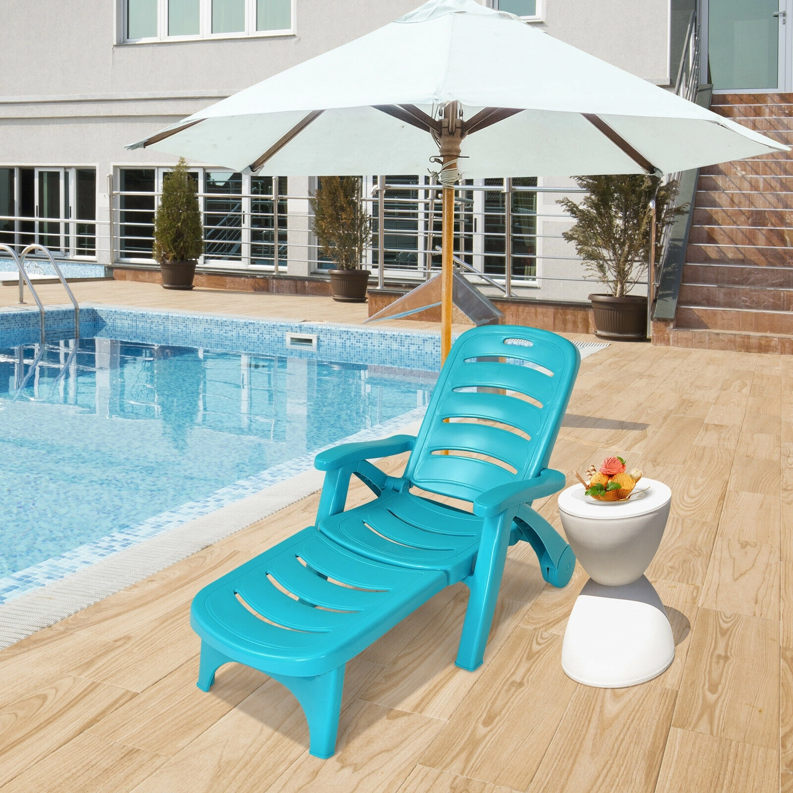 SUGIFT Armrests 330-lb Turquoise 5-Position Folding Chaise Lounge Chair All-Weather Resin