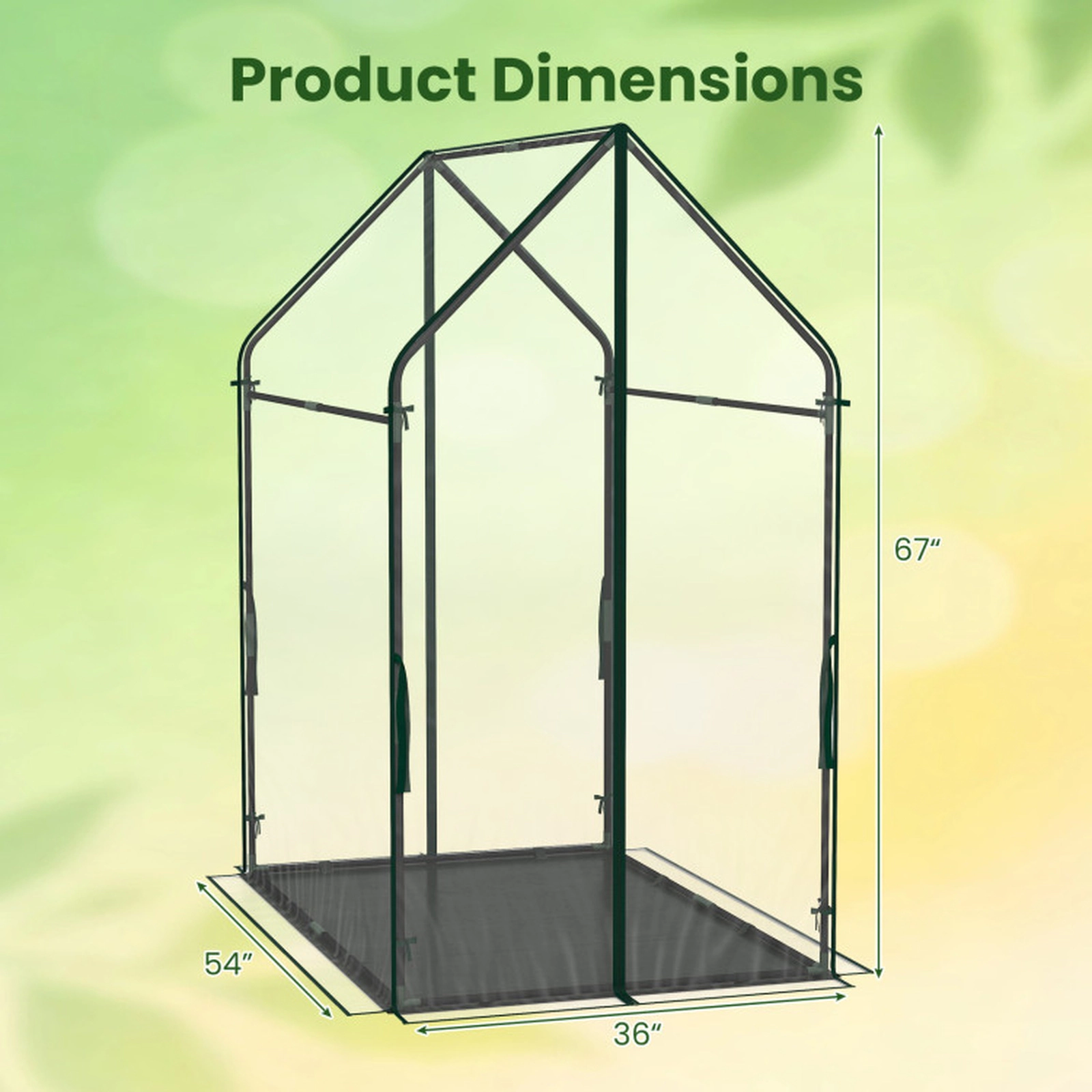 SUGIFT Sun-Protective Mini Green House Metal Frame with Waterproof Bottom Mat and Wind Ropes XL 67-in Tall Clear