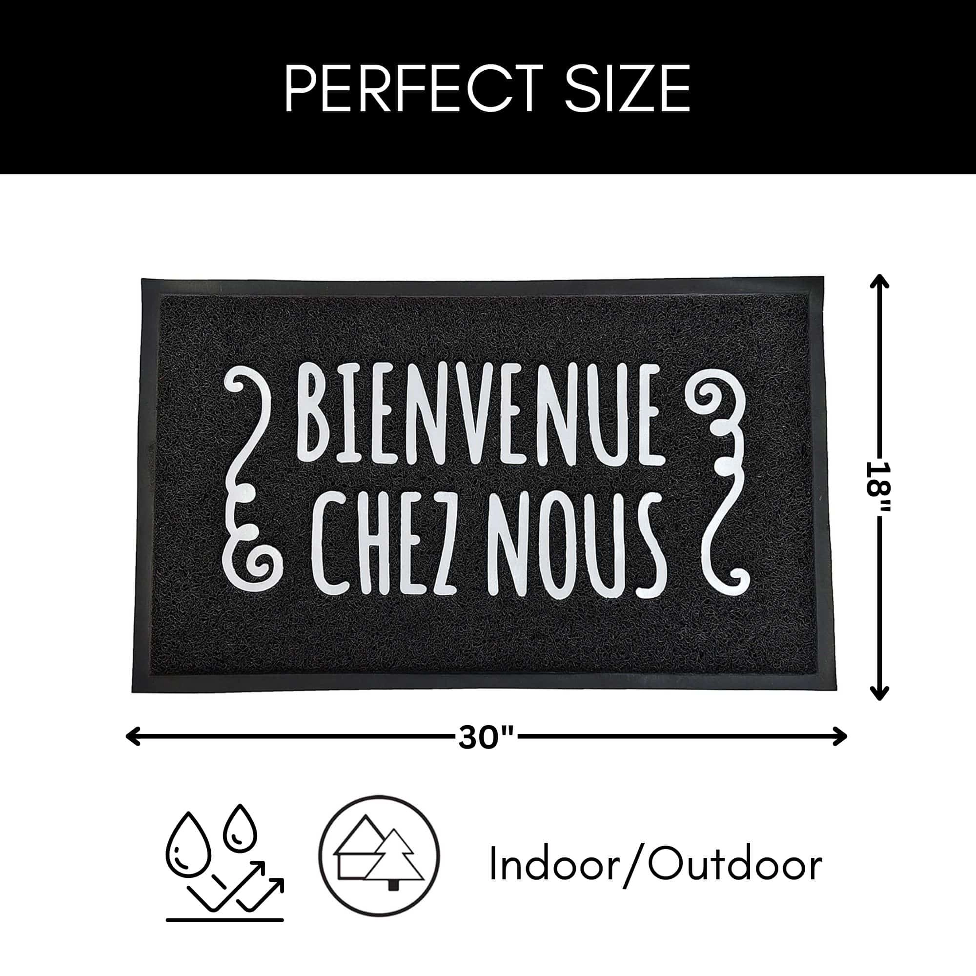 Evideco French Home Goods Black Bienvenue Chez Nous PVC Doormat 30 x 18 Inches