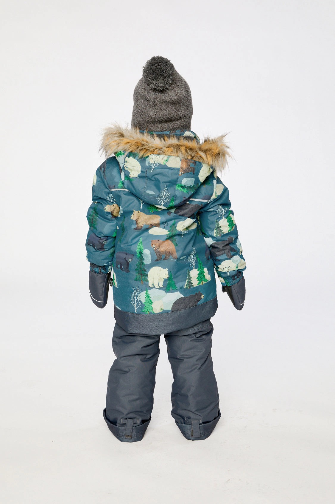 Deux par Boys Bear Print Two Piece Discover Snowsuit with Hooded Jacket and Snow Pants