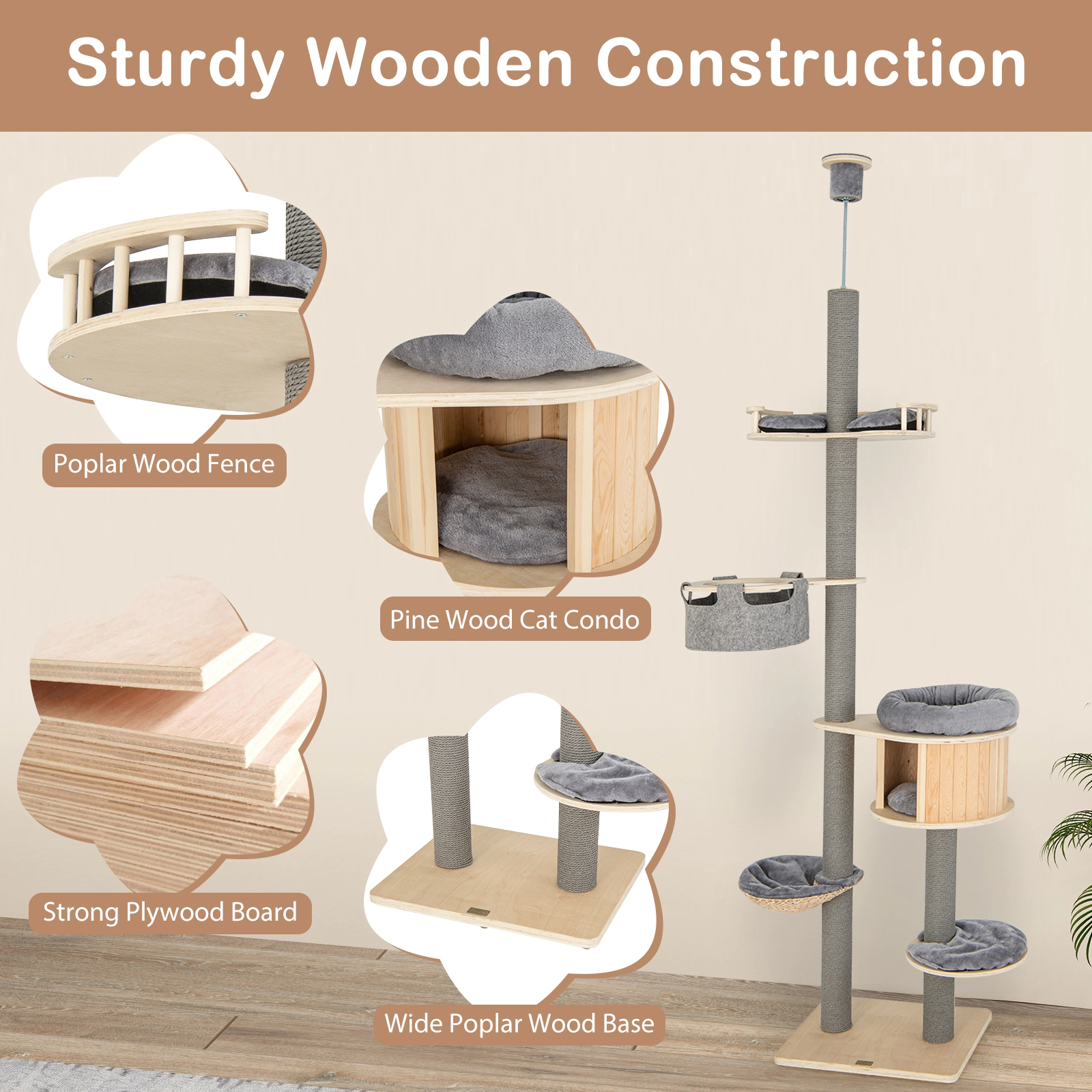 SlickBlue Adjustable 6-Tier Floor-to-Ceiling Cat Tree Tower