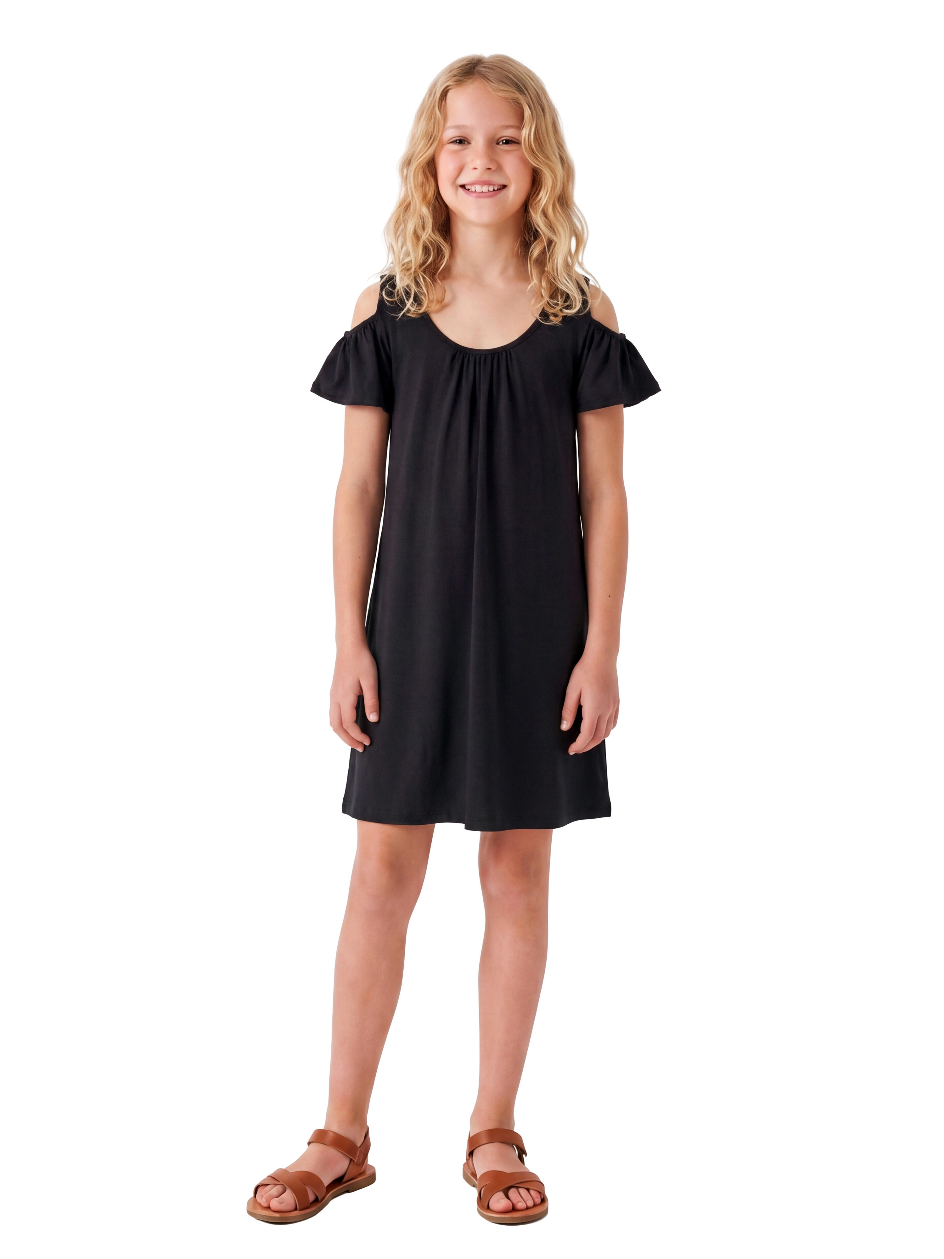 24sevenKid Essential Girls Pleated Cold Shoulder Dress