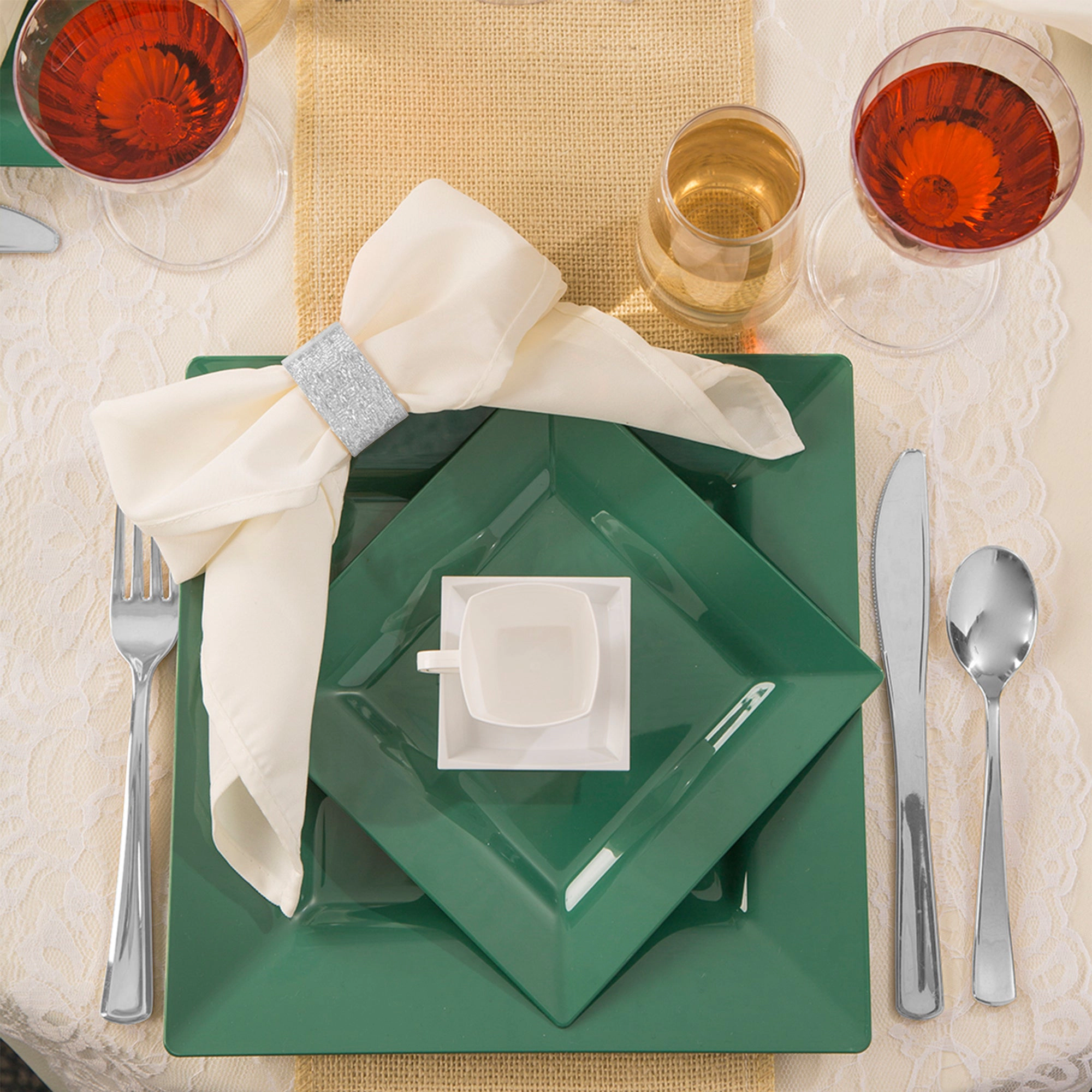 Smarty Had A Party Hunter Green Square Plastic Plates Wedding Value Set