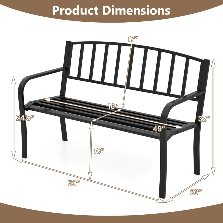 Hivvago 50 Inches Outdoor Garden Bench With Slatted Backrest And Curved Armrests-Black