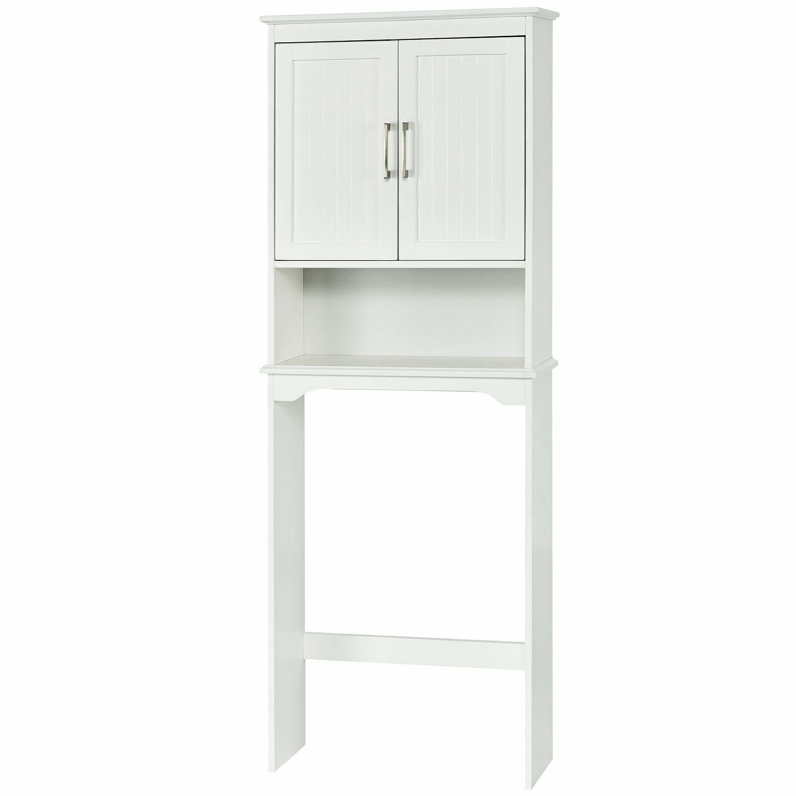 SUGIFT Over Toilet Space Saver White Bathroom Organizer with Storage Cabinet and Open Compartment