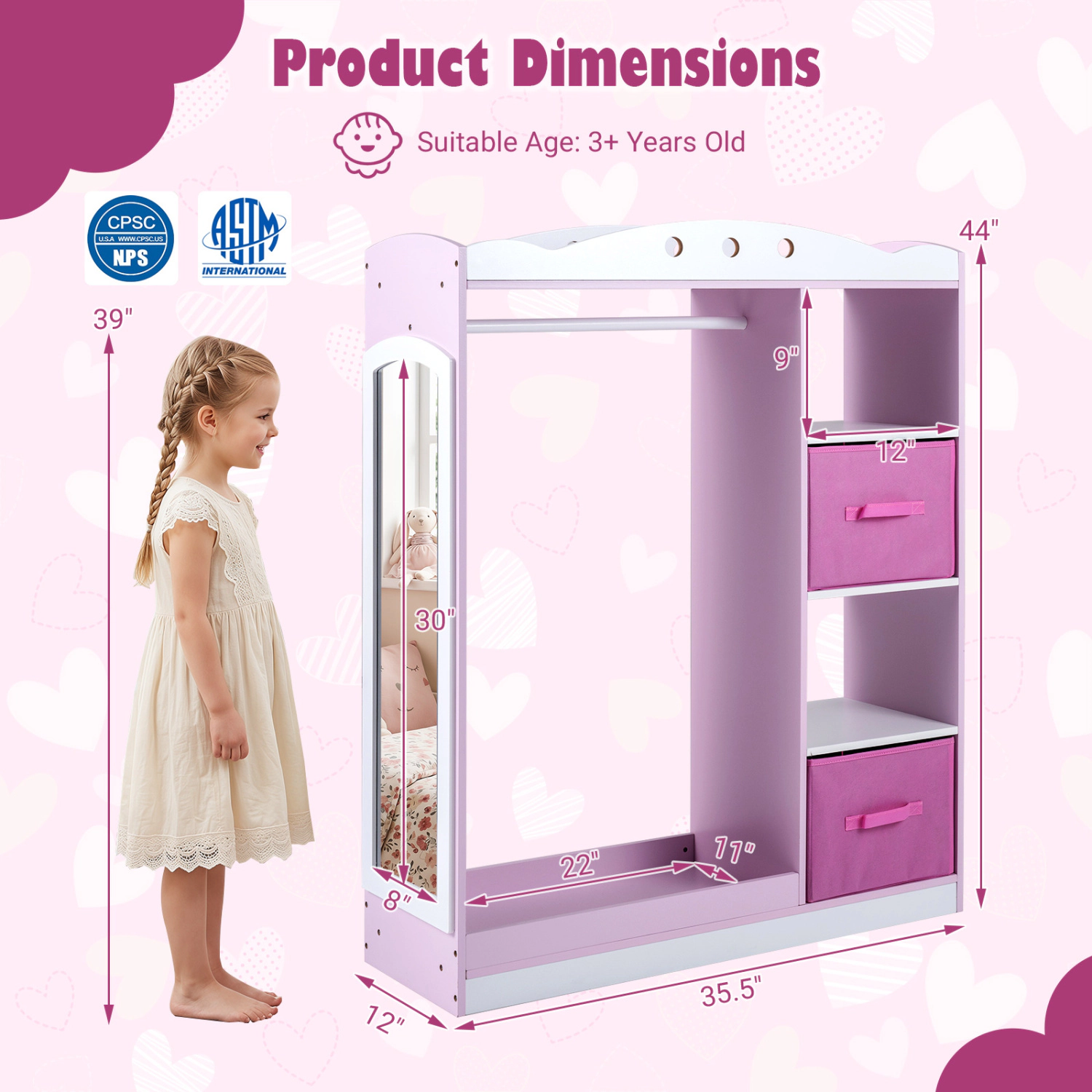Hivvago Kids Dress Up Station with Mirror and Open Storage