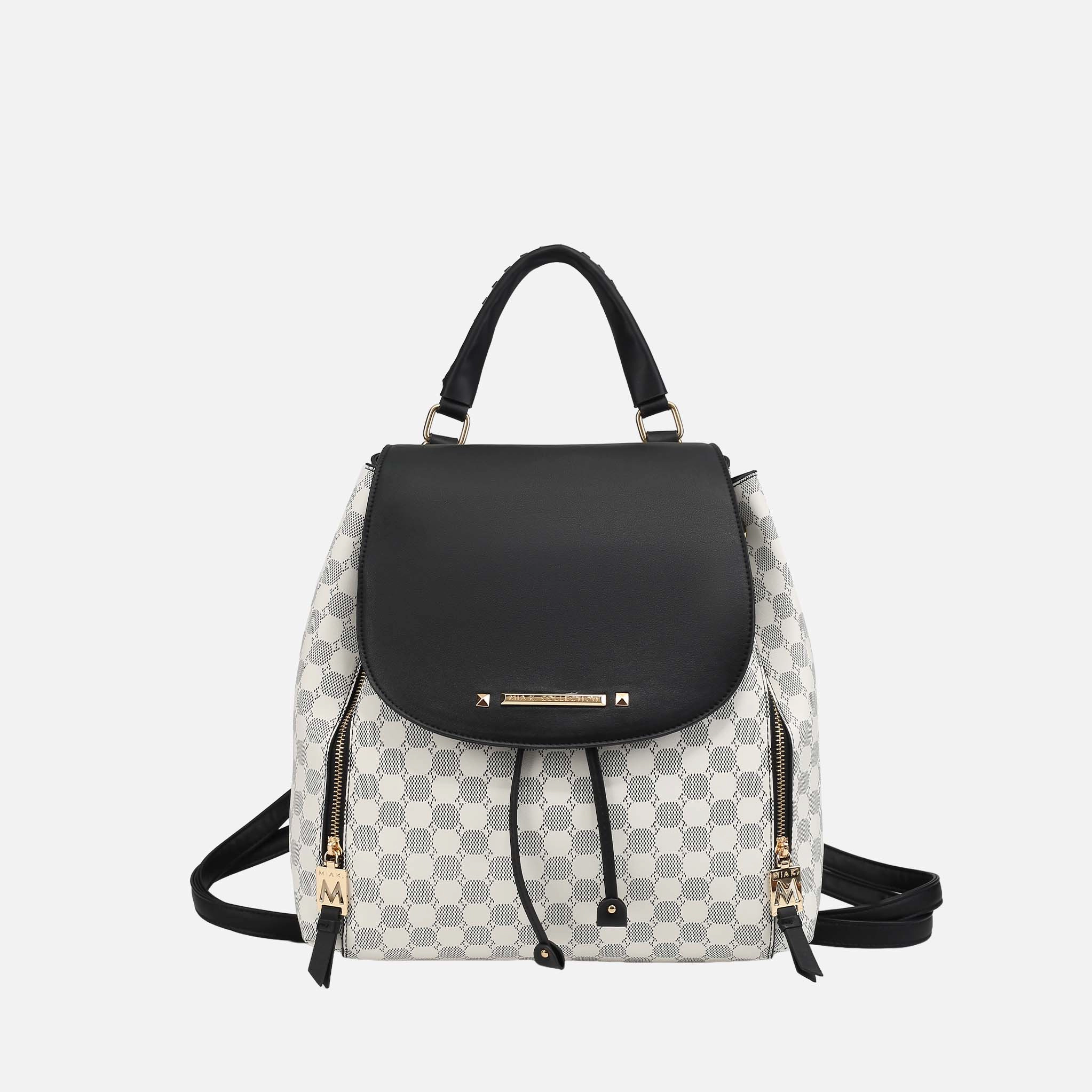 Mia K Collection Kimberly Vegan Leather Backpack, Circular Print, Gold Hardware