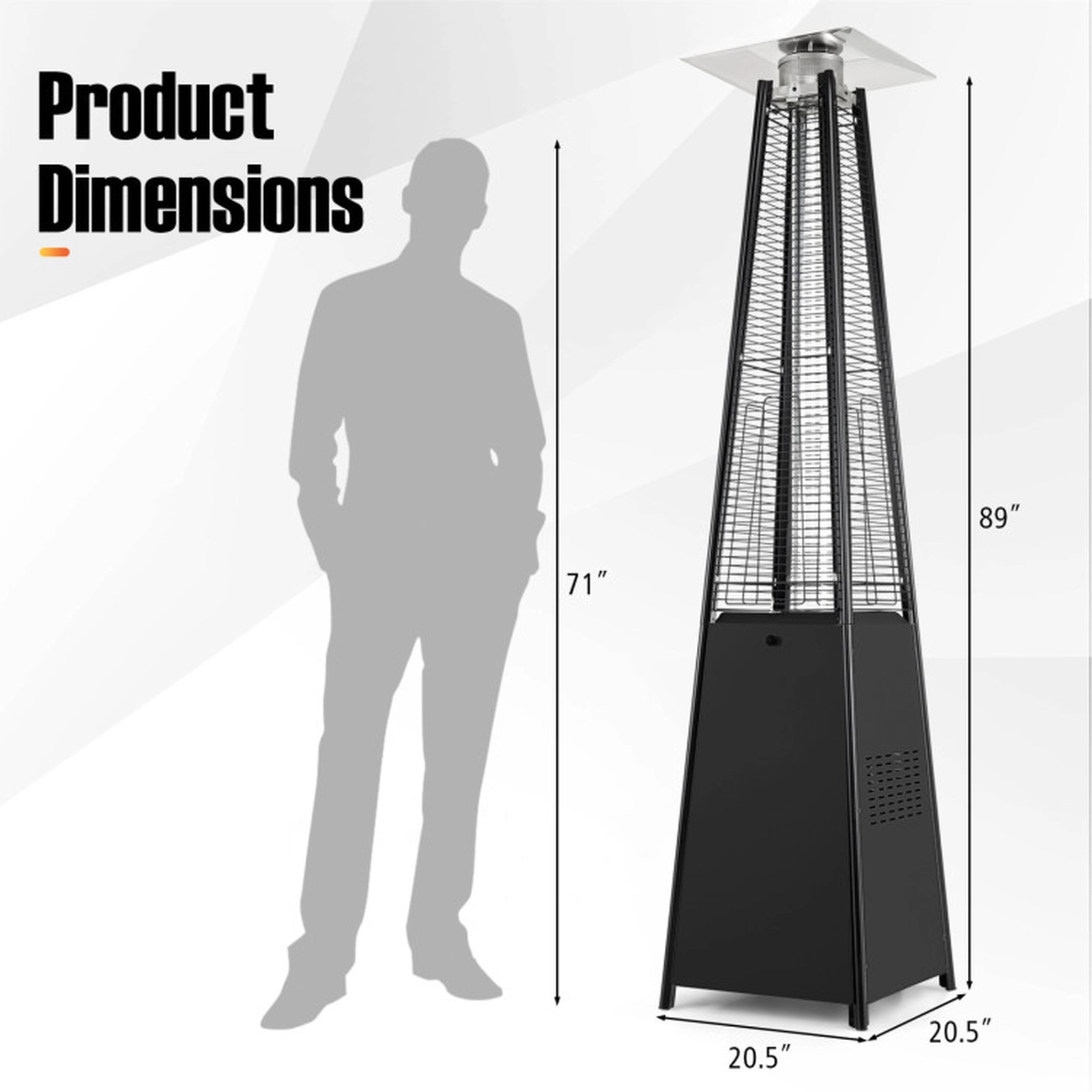SUGIFT 45000-BTU Black 17-ft Range Pyramid Propane Patio Heater with Zippered Cover and Rolling Wheels