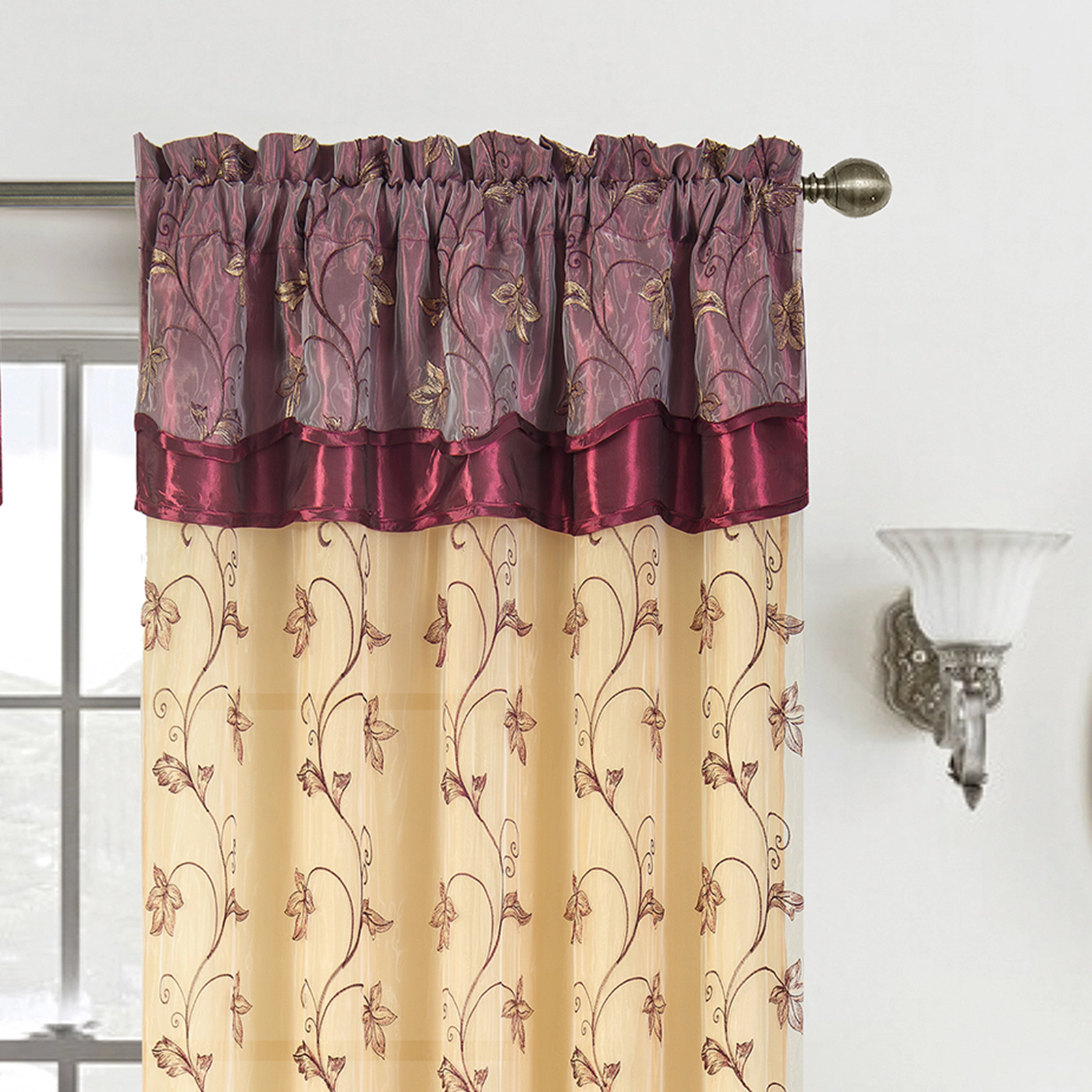 Pia Embroidered Panel With Double Valance 54'' x 90