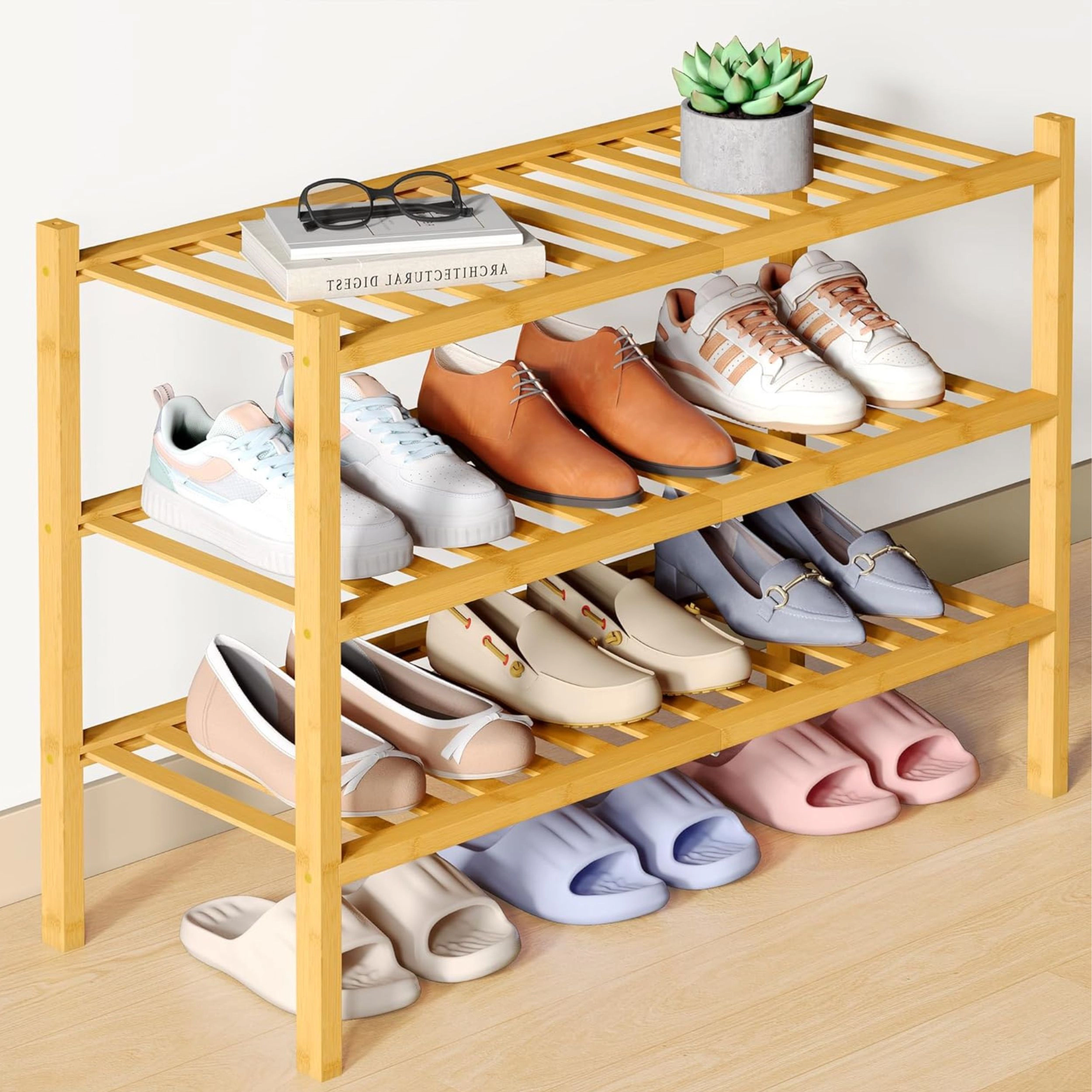 Stock Preferred 3-Tier Bamboo Shoe Rack Walnut Stackable Wooden Organizer Shelf