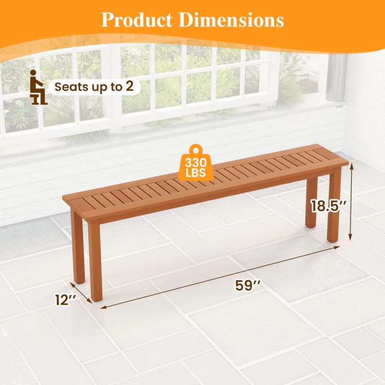 Hivvago Outdoor 59 Inch Long Patio Dining Backless Wooden Bench With Teak Oil Finish