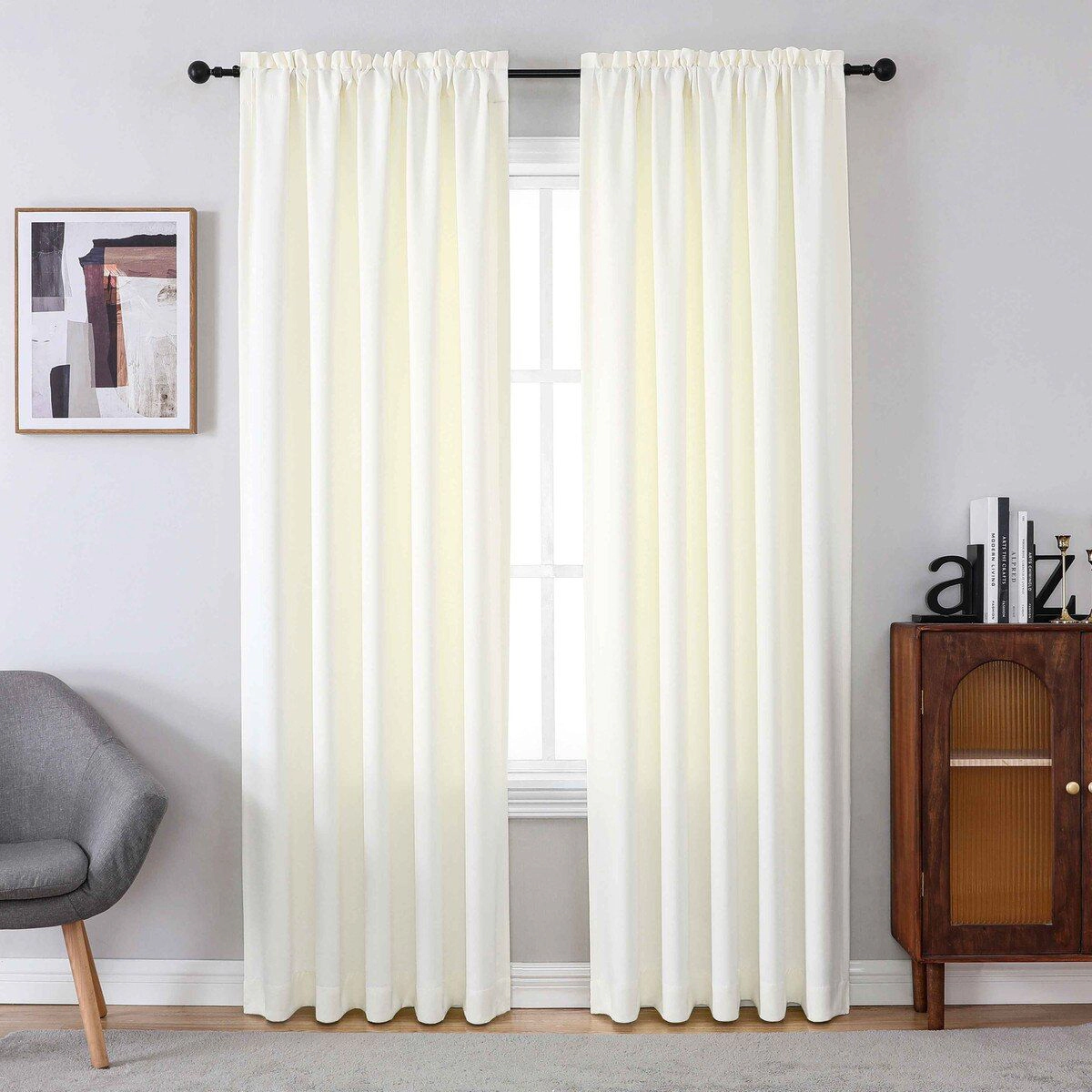 Kate Aurora Basic Drape Light Filtering Woven Jacquard Thermal Single Rod Pocket Window Curtain Panel