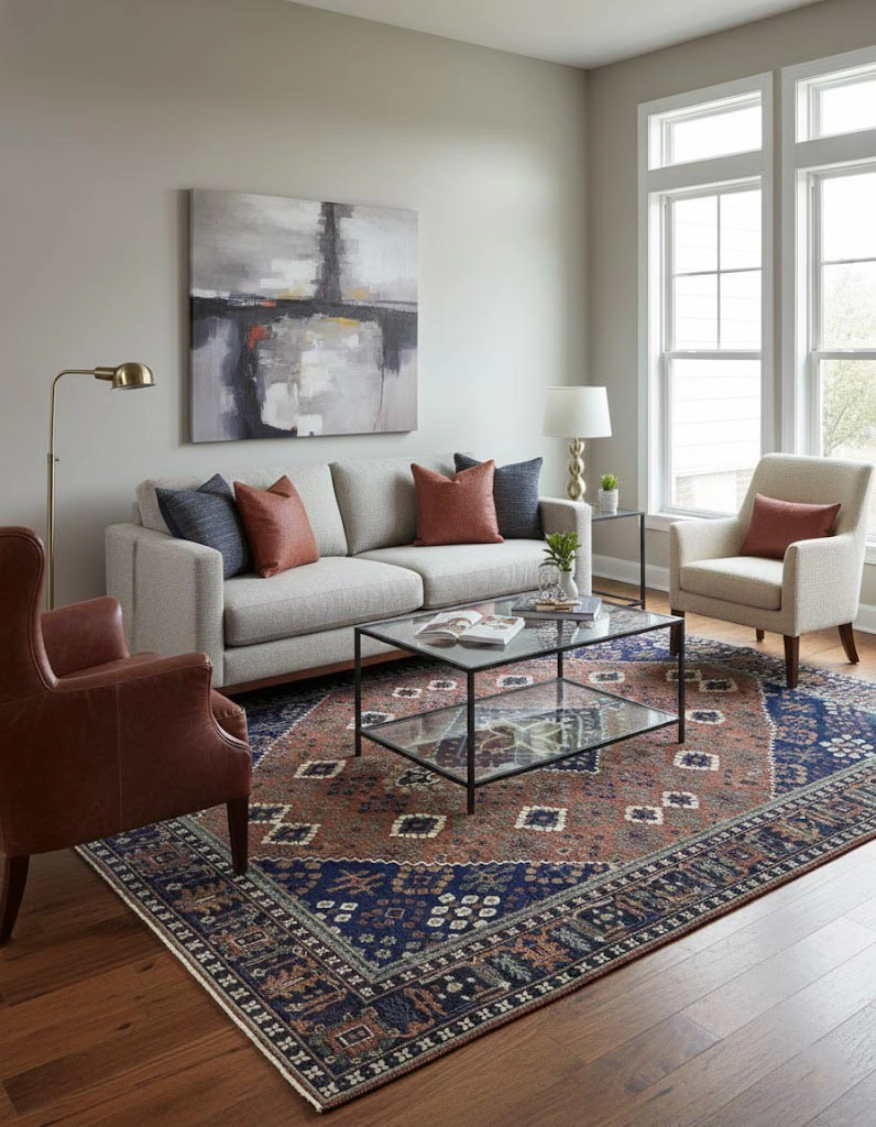 Magic Rugs Rust & Navy Tribal 8X10 Indo-Joshaghan Oriental Rug