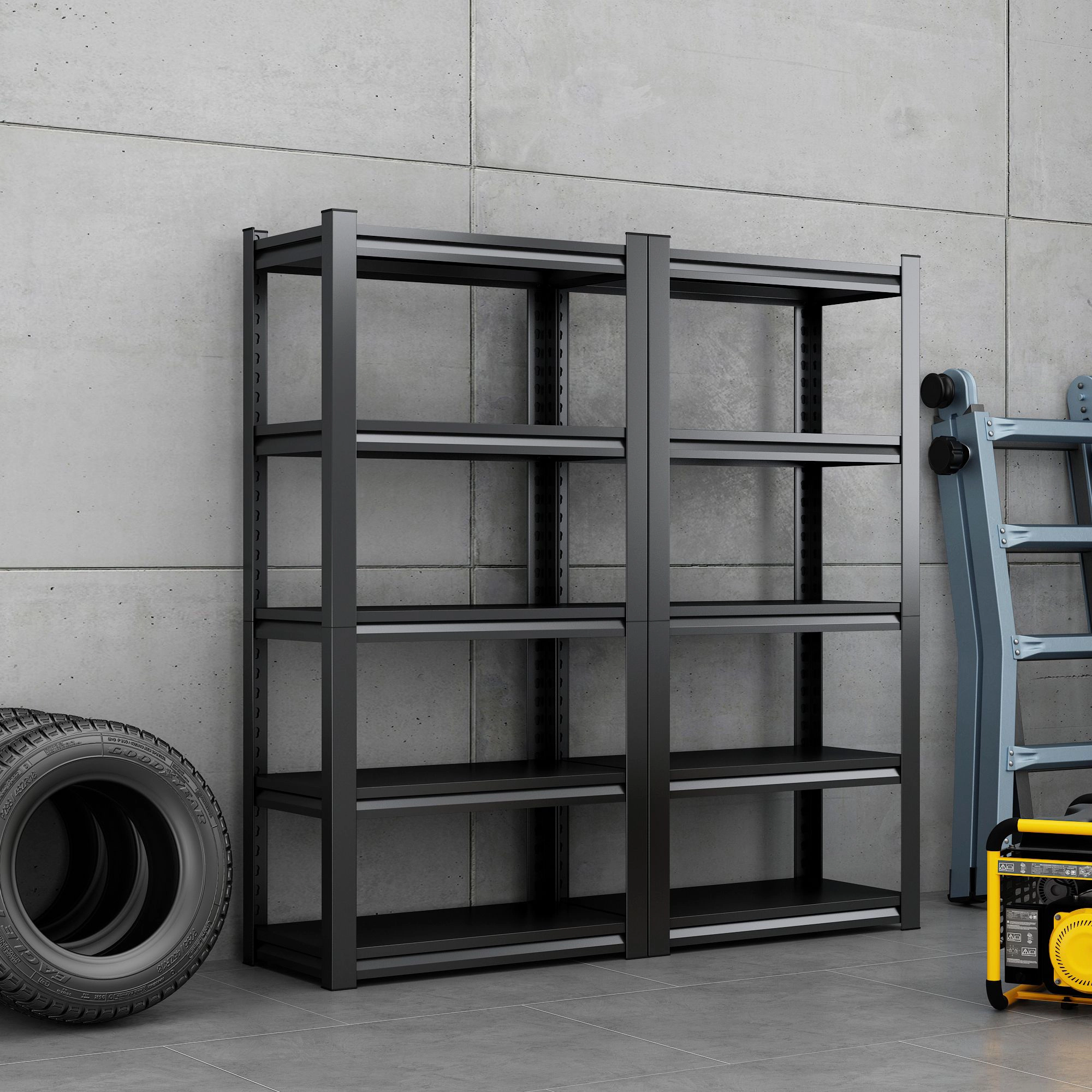 Flynama 5 Tier Metal Garage Shelving 2000LBS 63 in. H Heavy Duty Adjustable Industrial Storage Utility Rack in Black