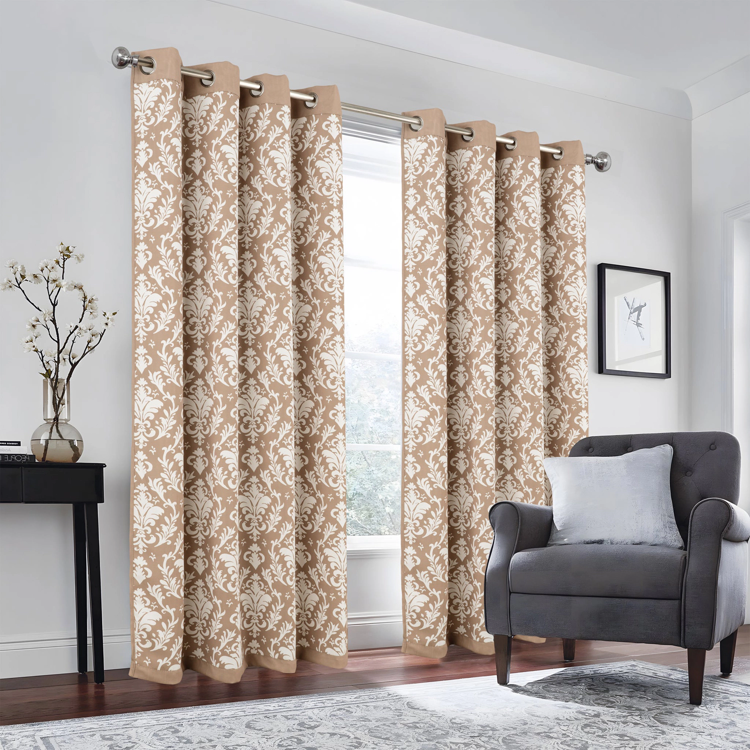 Olivia Gray 100% Polyester 190 GSM Cressida Reversible Blackout Grommet Curtain Panel 54" x 84" Taupe
