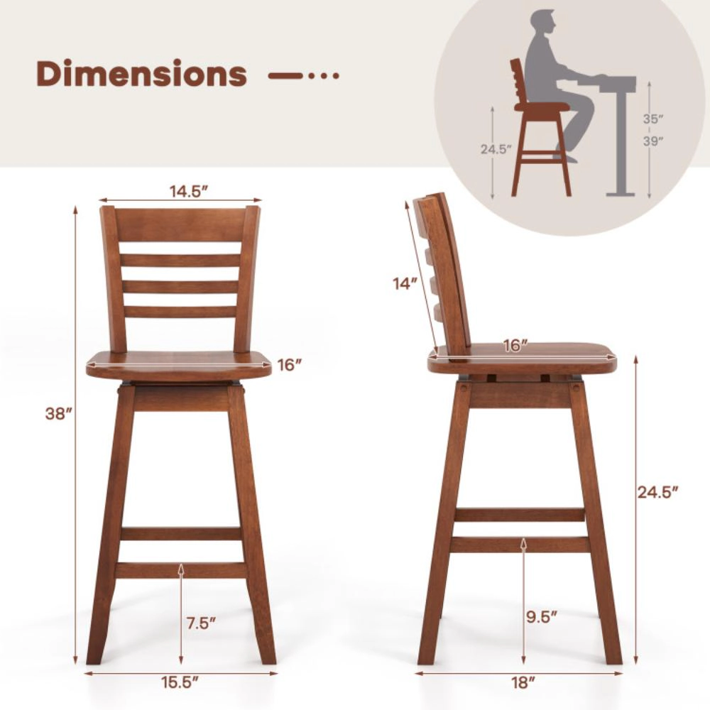 Hivvago Set of 2 Counter Height Bar Stools with Footrest for Kitchen Island