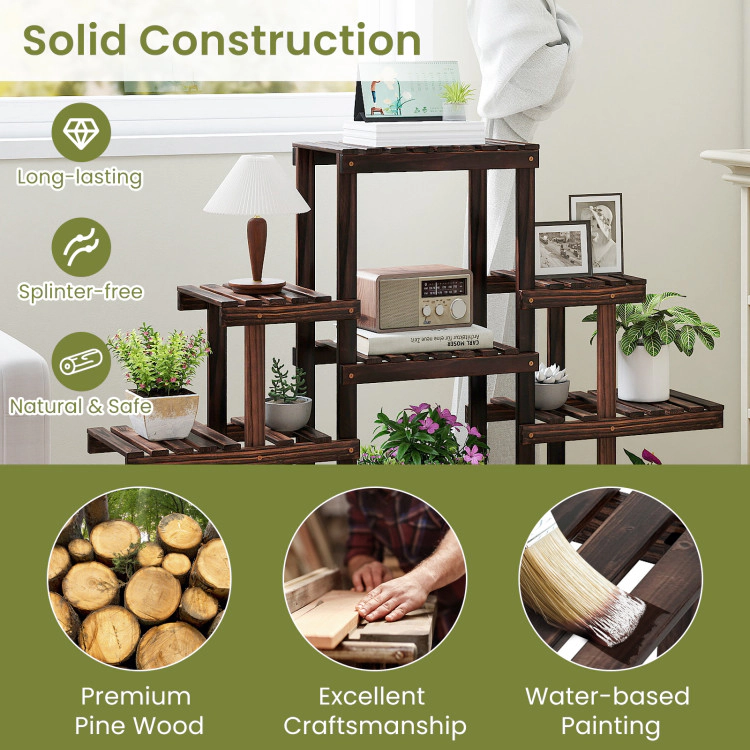 Hivvago Wooden Plant Display Rack with Multiple Shelves for Home Garden and Patio