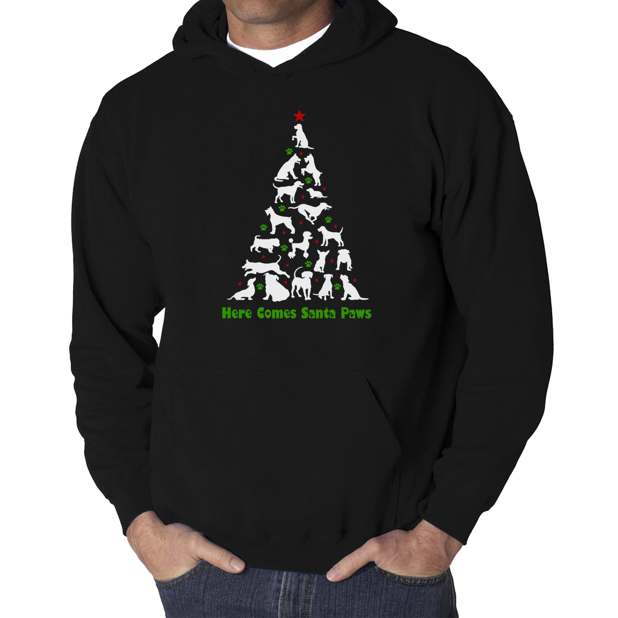 LA Pop Art Here Comes Santa Paws - Men's Word Hooded Sweatshirt