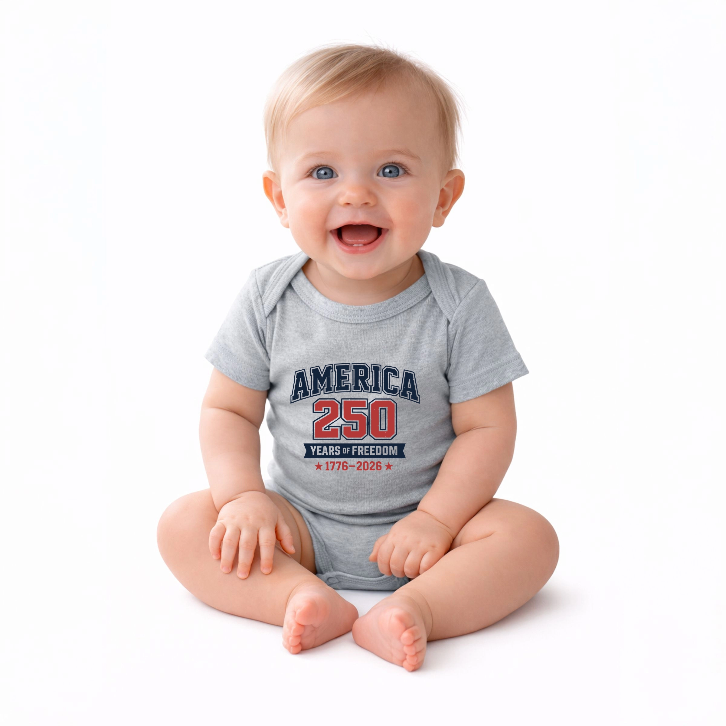 The Juniper Shop - America 250 Years of Freedom Varsity Baby Short Sleeve Graphic Bodysuit